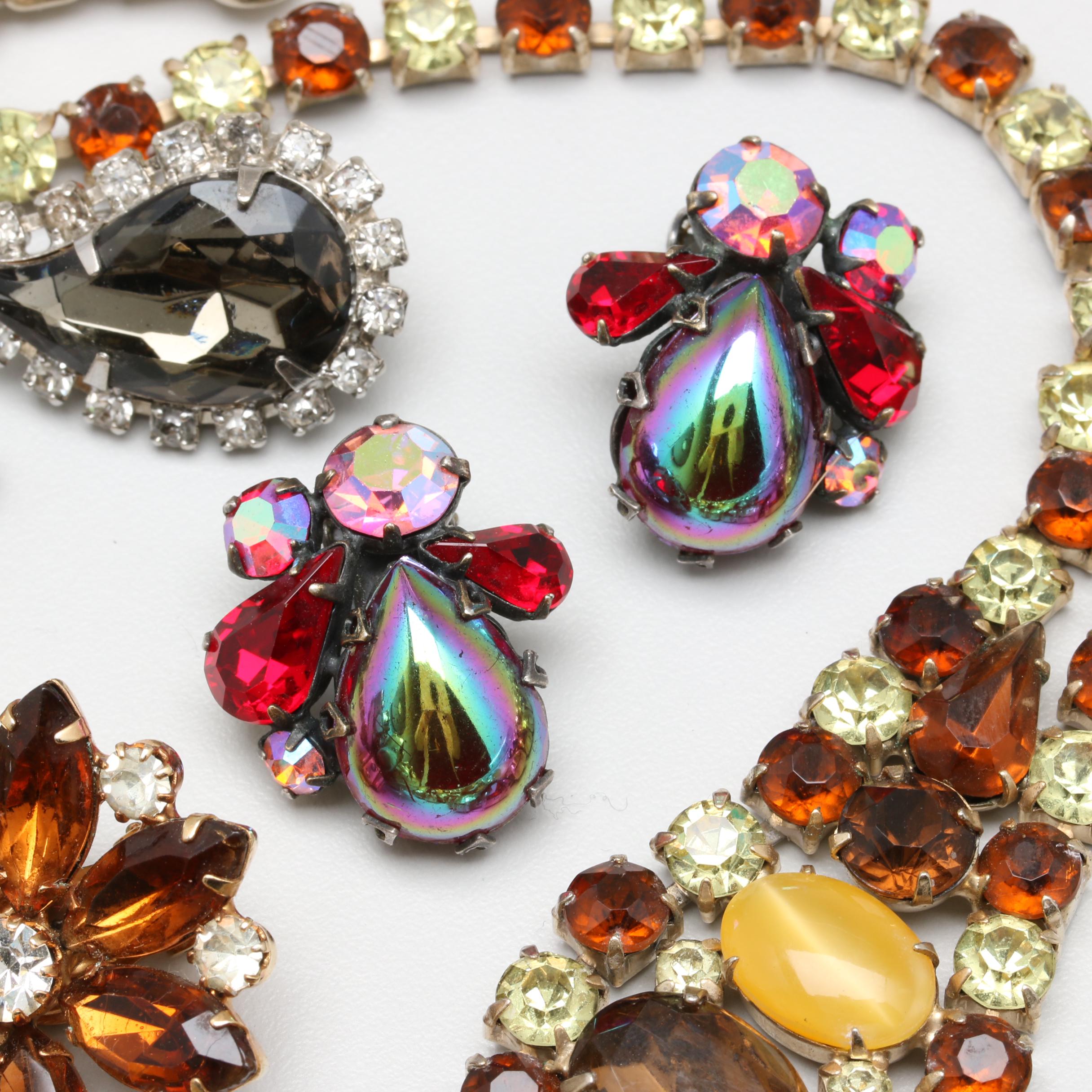 Assortment of Foilback and Glass Crystal Necklaces and Earrings