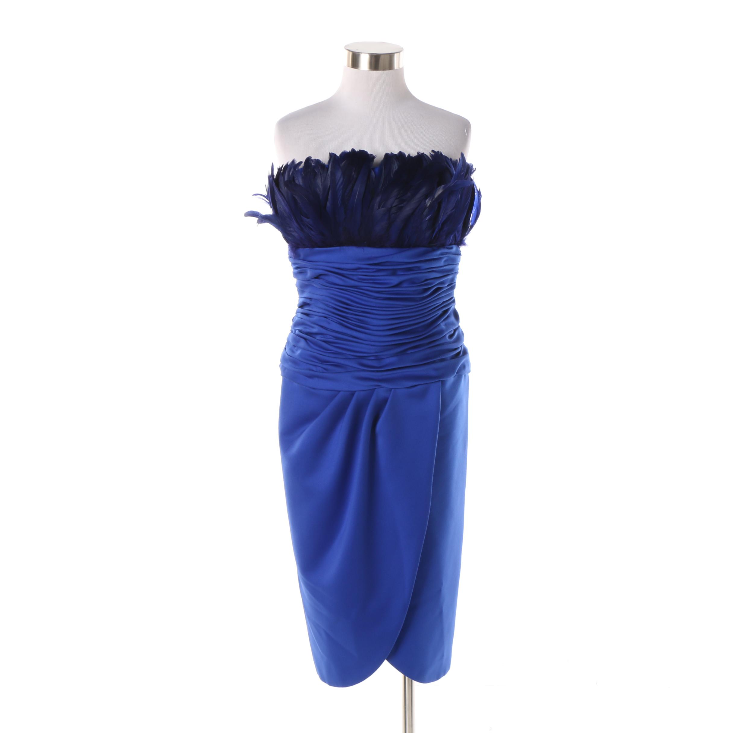 1980s Victor Costa Ultramarine Strapless Cocktail Dress