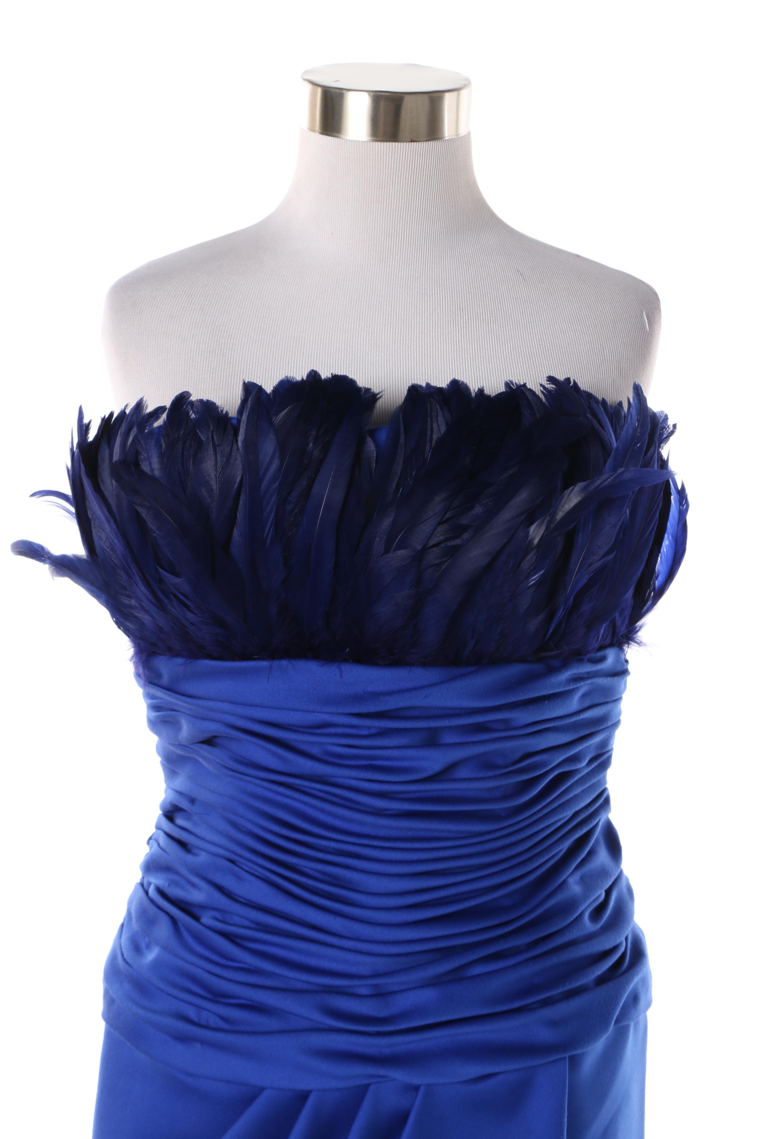 1980s Victor Costa Ultramarine Strapless Cocktail Dress