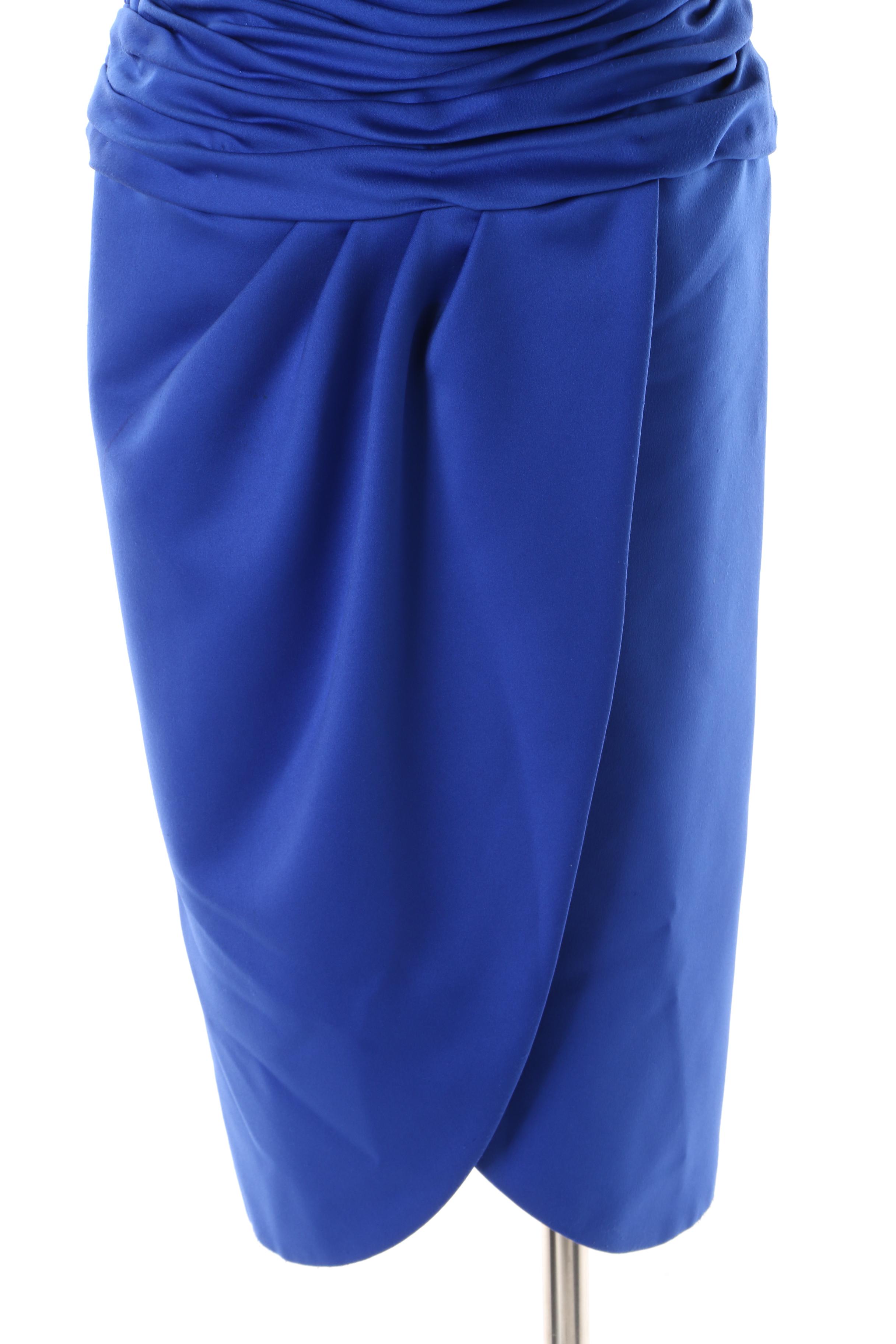 1980s Victor Costa Ultramarine Strapless Cocktail Dress