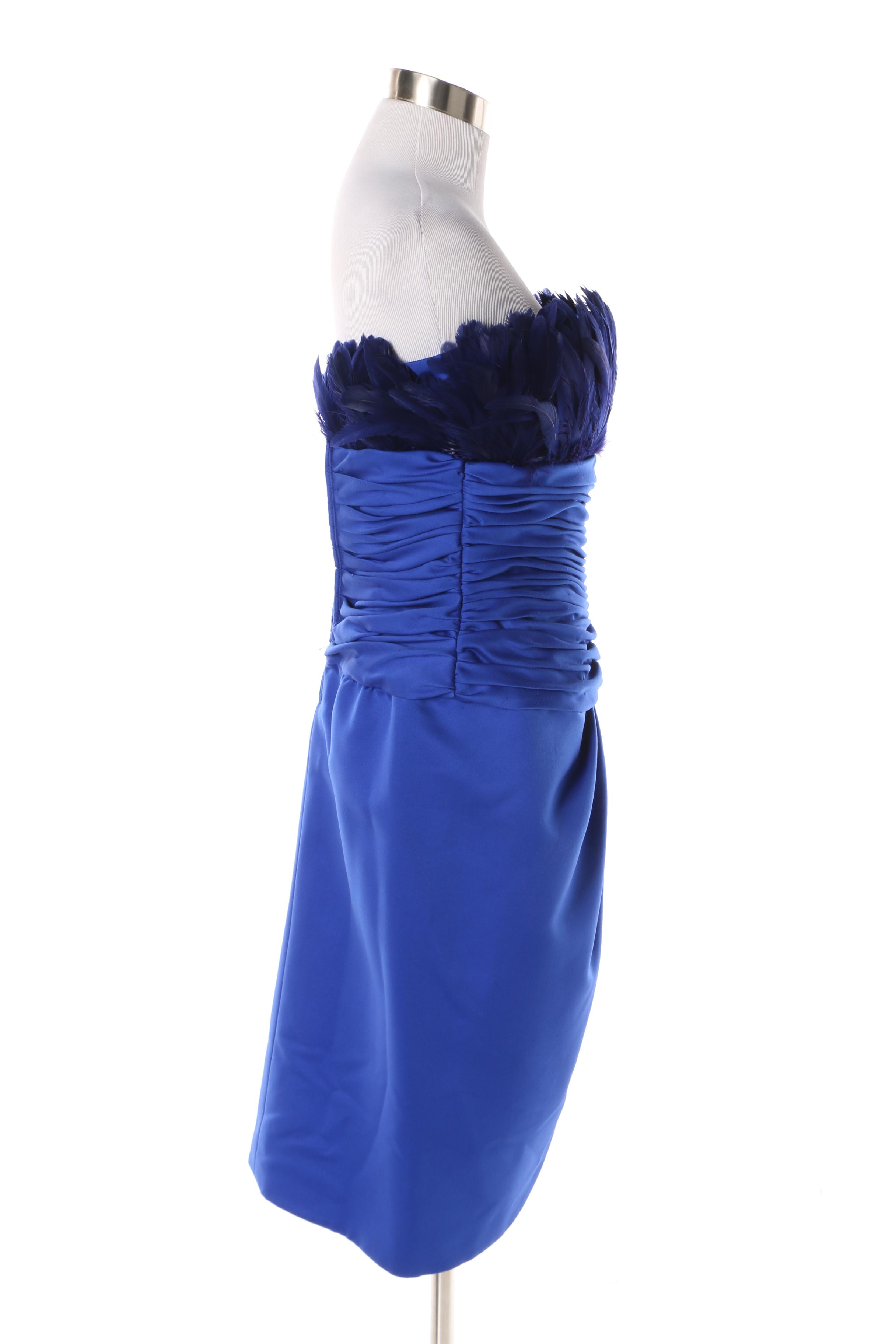 1980s Victor Costa Ultramarine Strapless Cocktail Dress