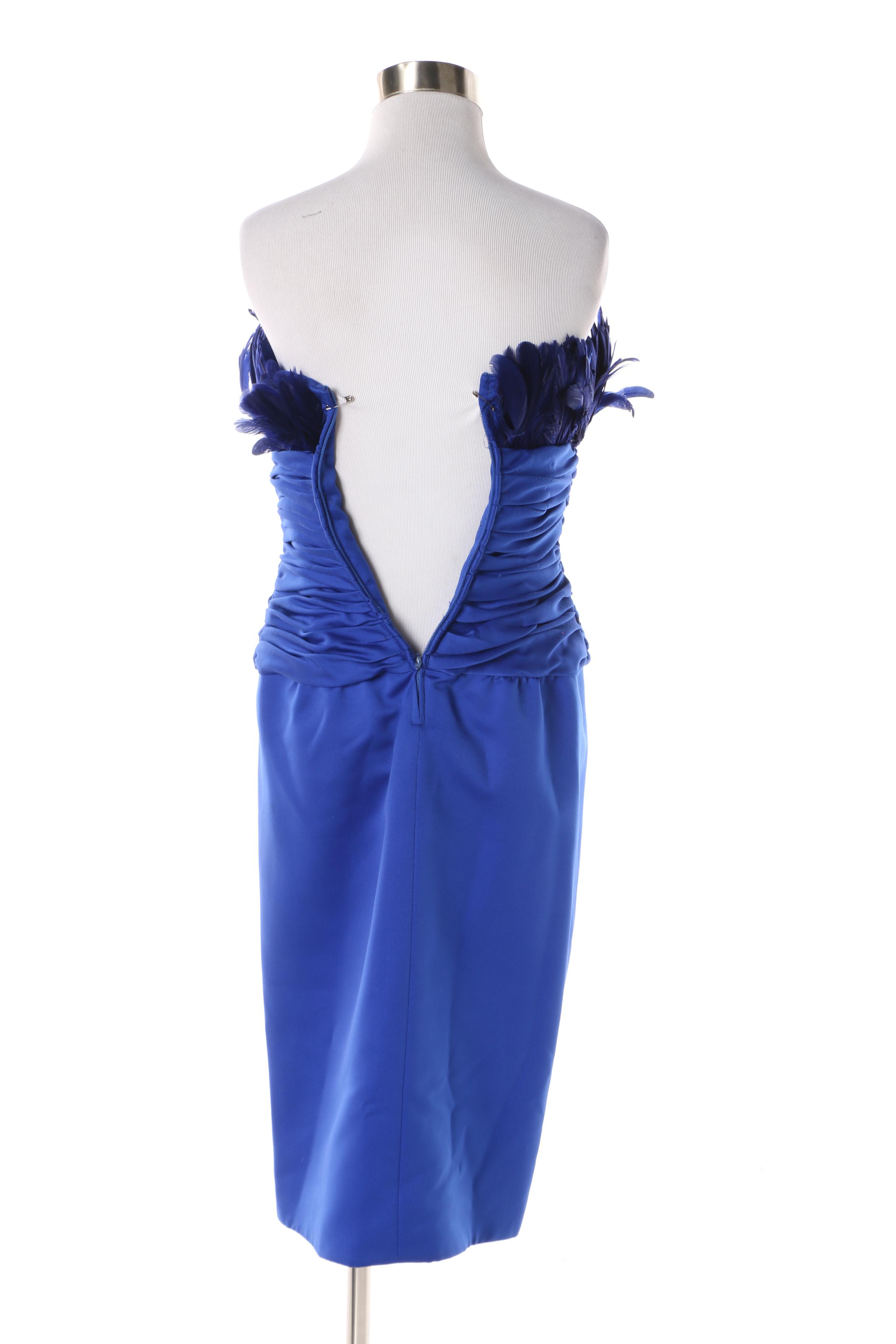 1980s Victor Costa Ultramarine Strapless Cocktail Dress