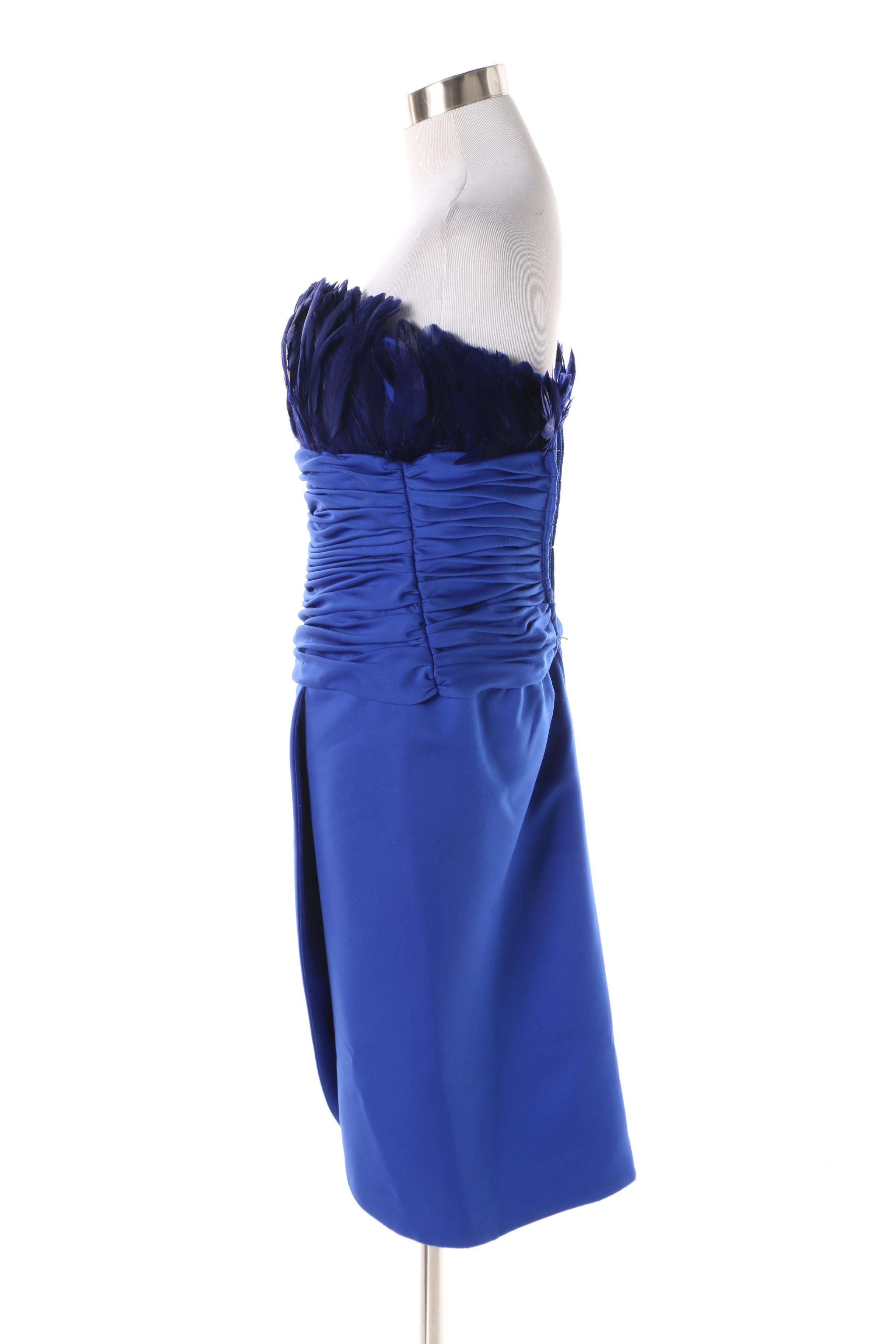 1980s Victor Costa Ultramarine Strapless Cocktail Dress