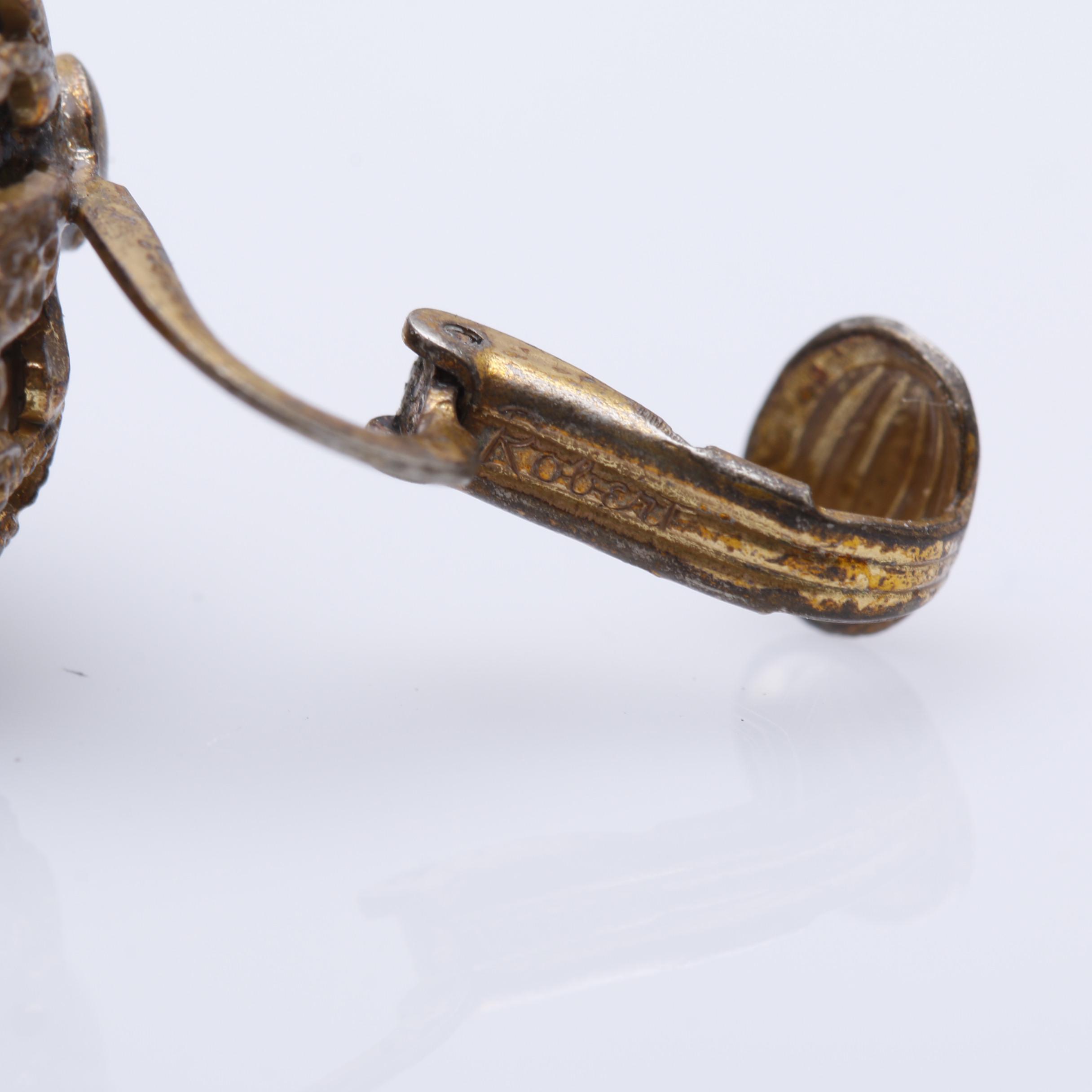 1950s Robert Poured Glass and Rhinestone Floral Basket Pendant and Earrings