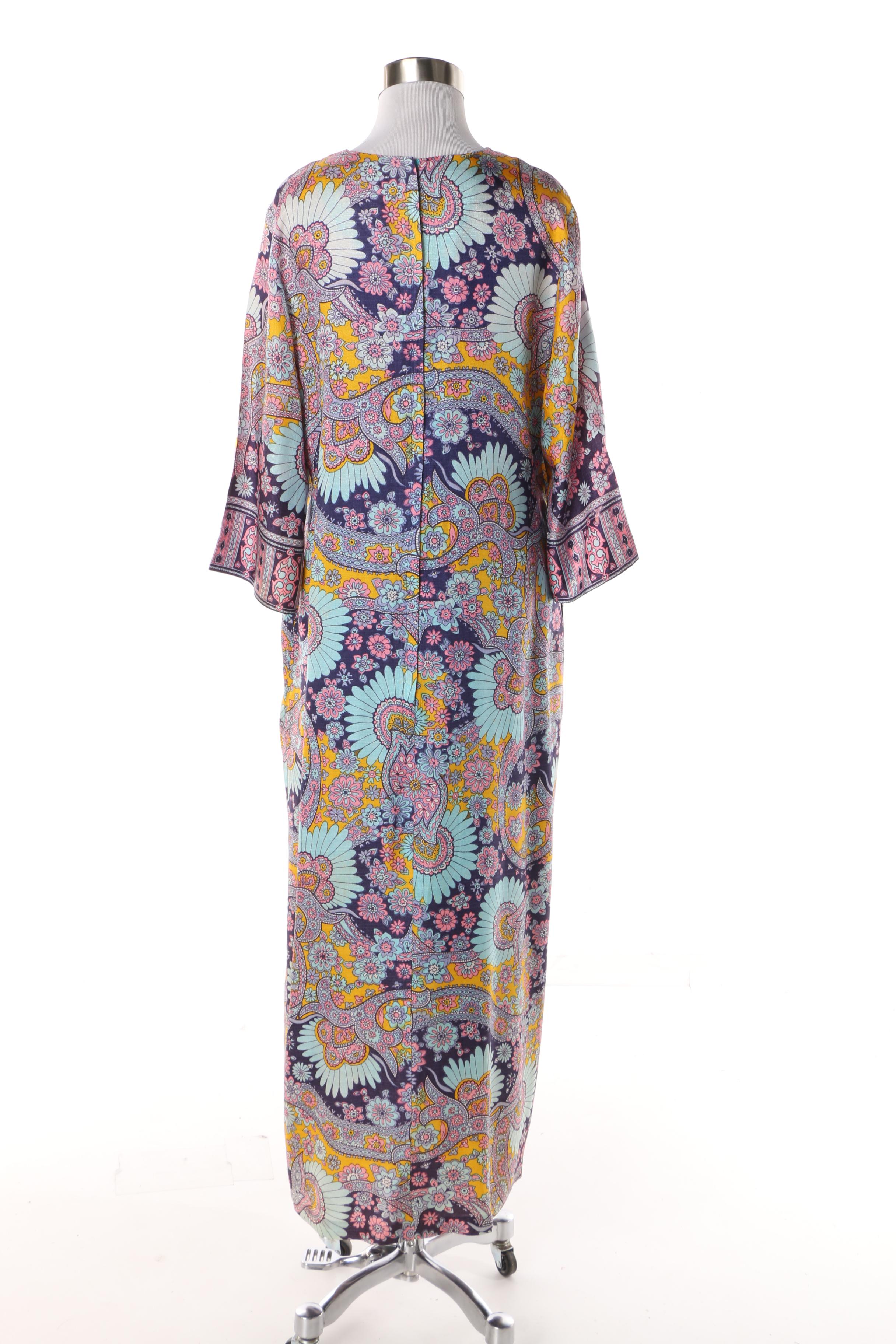 Women's 1960s Vintage Psychedelic Floral Print Kaftan and Pants Set