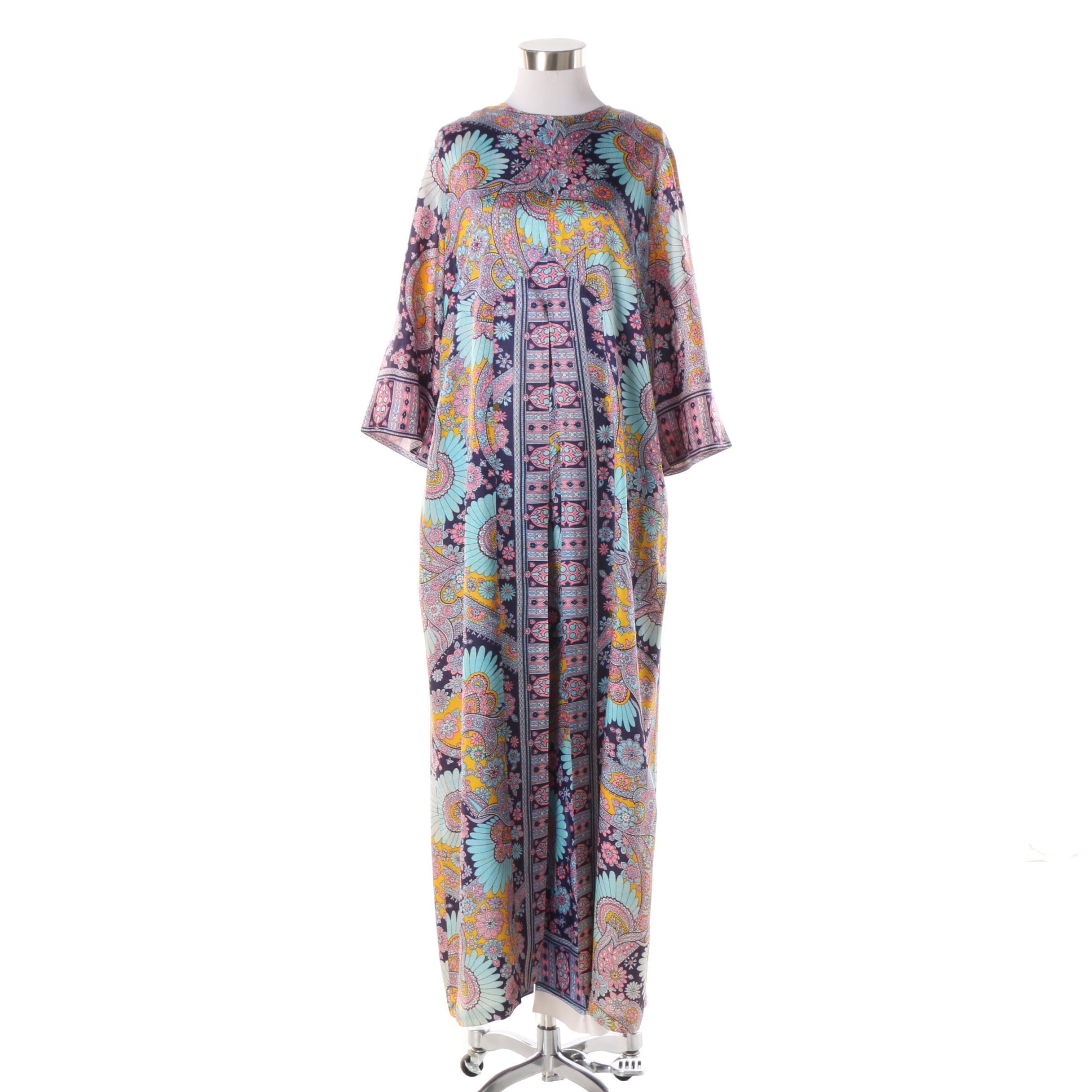 Women's 1960s Vintage Psychedelic Floral Print Kaftan and Pants Set