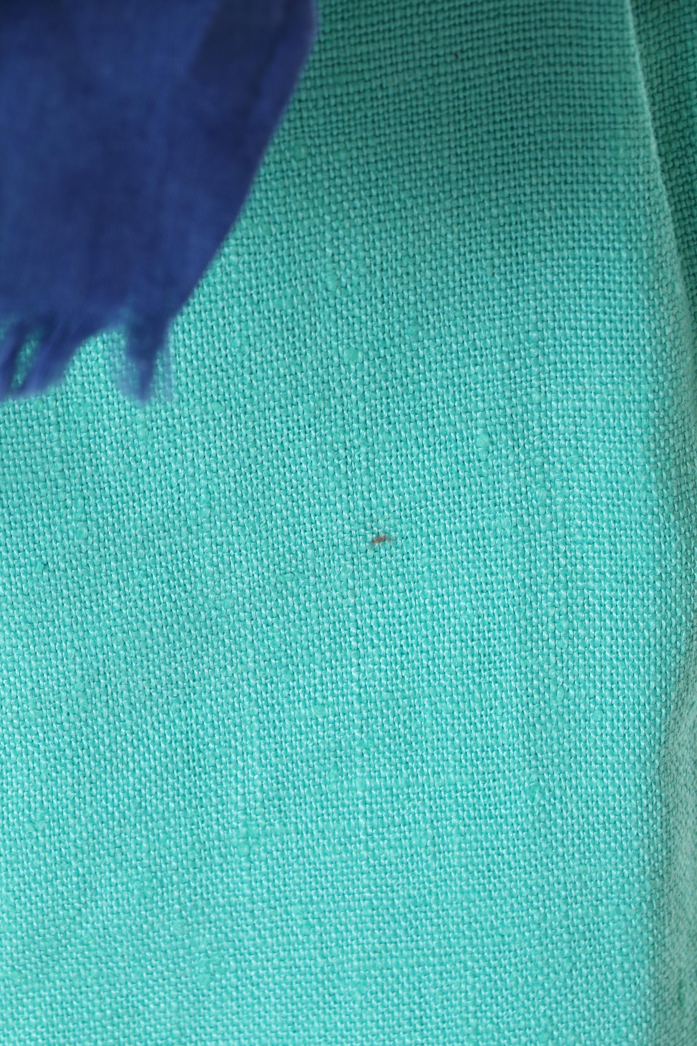 1960s Aqua Blue Linen and Abstract Floral Midi Dress with Floral Sash