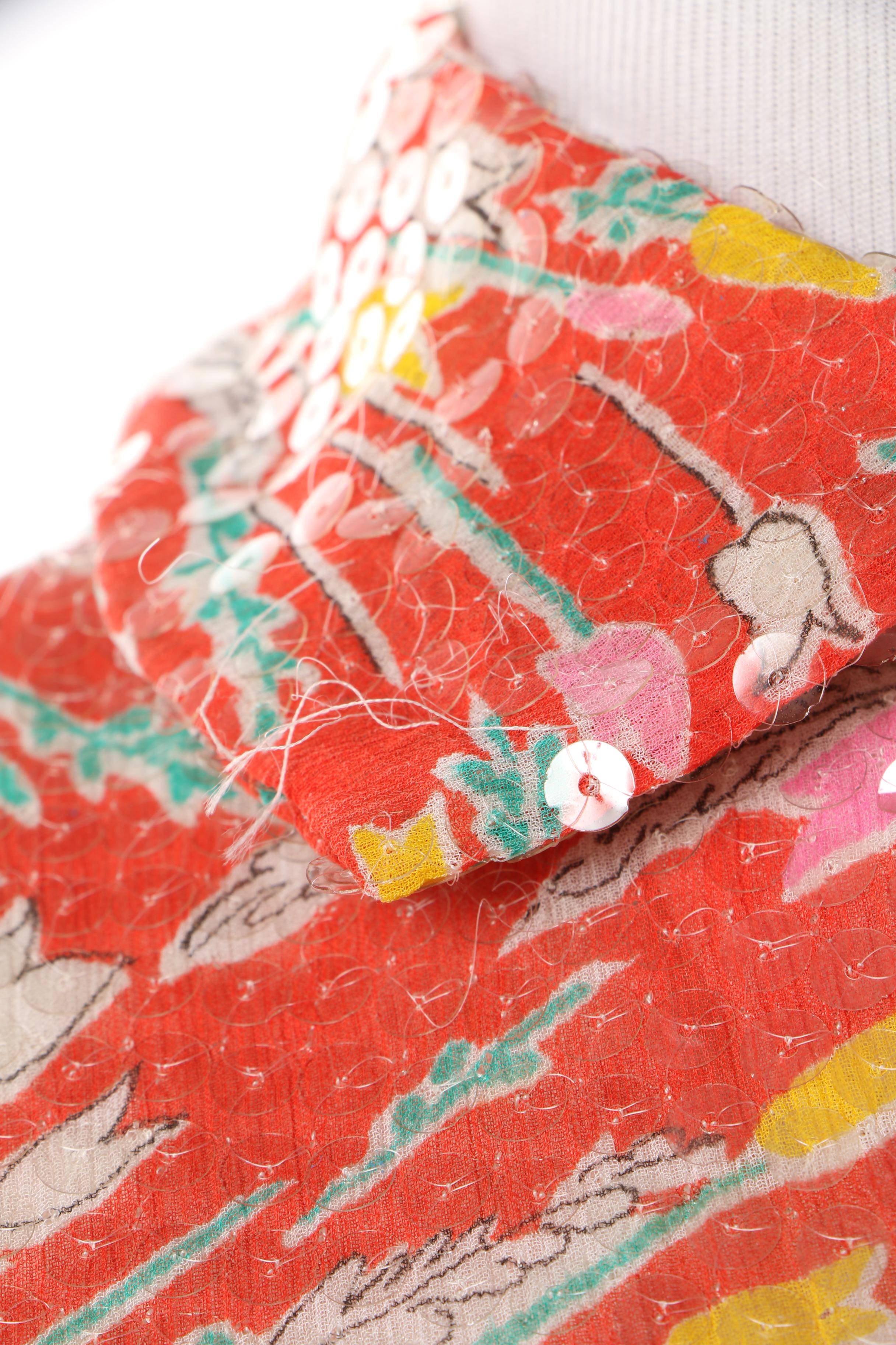 1960s Harold Levine Red Silk Floral Including Sequins with Other Pantsuits