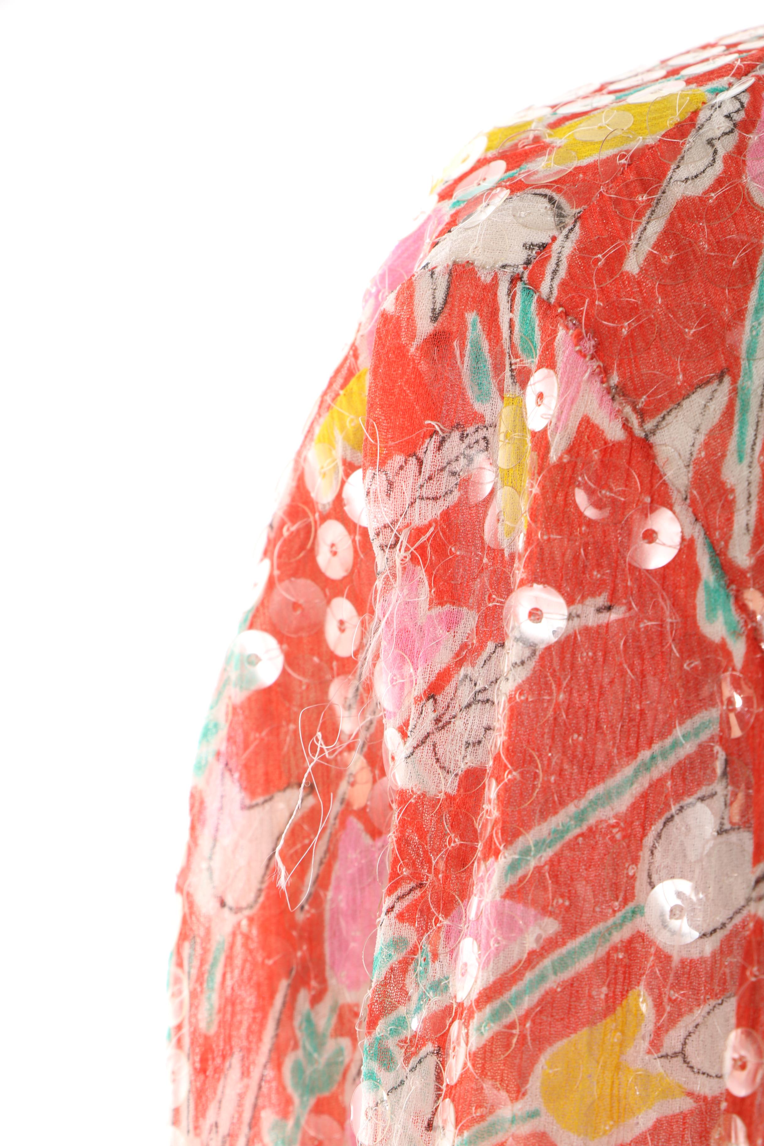 1960s Harold Levine Red Silk Floral Including Sequins with Other Pantsuits