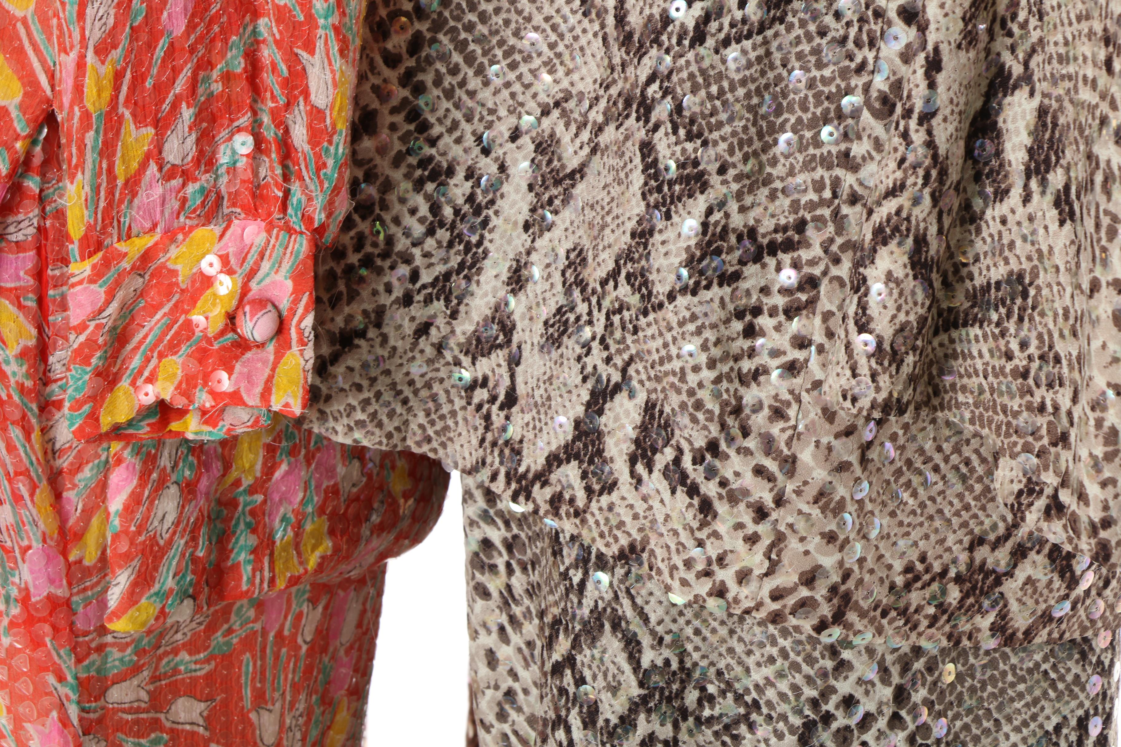 1960s Harold Levine Red Silk Floral Including Sequins with Other Pantsuits