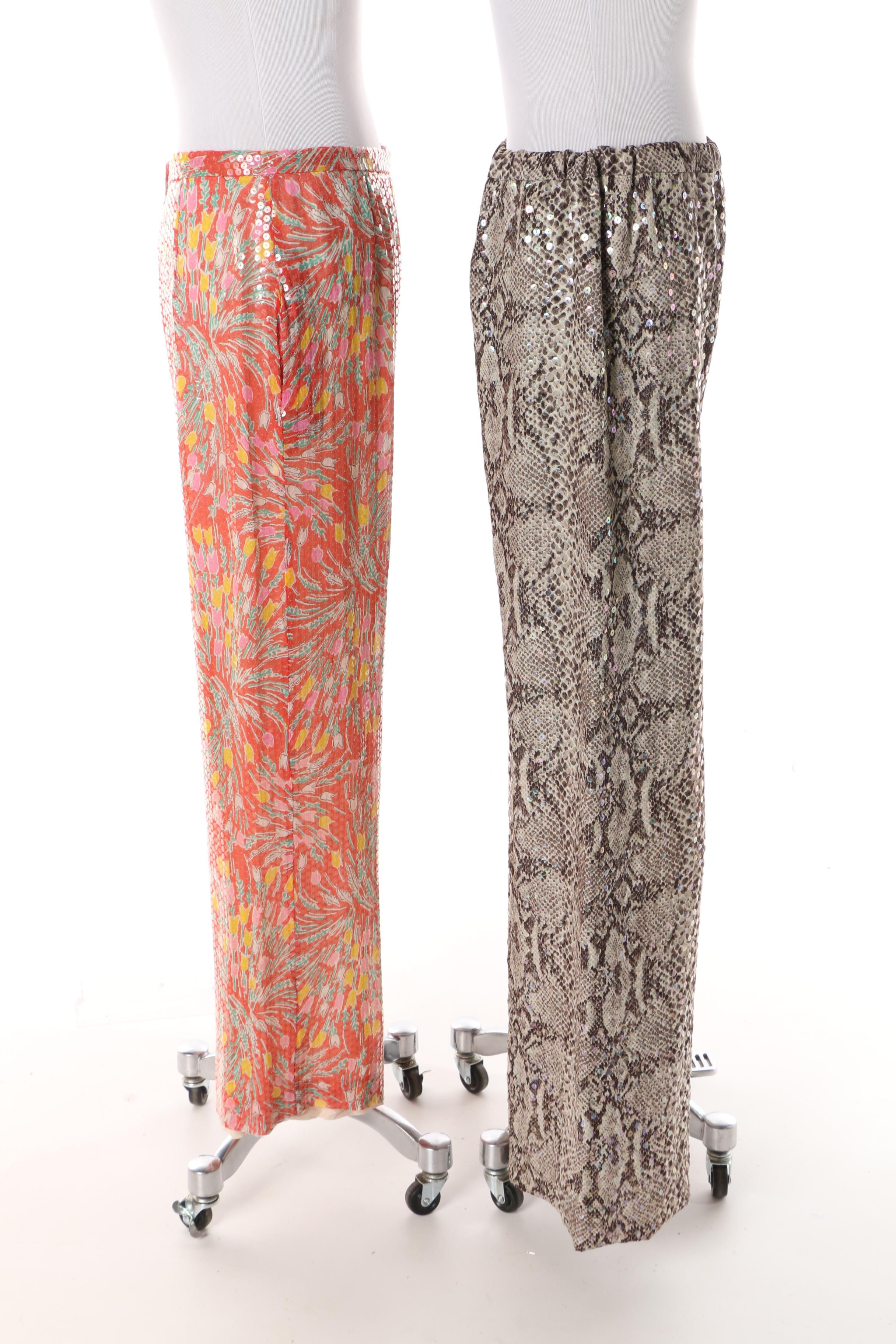 1960s Harold Levine Red Silk Floral Including Sequins with Other Pantsuits