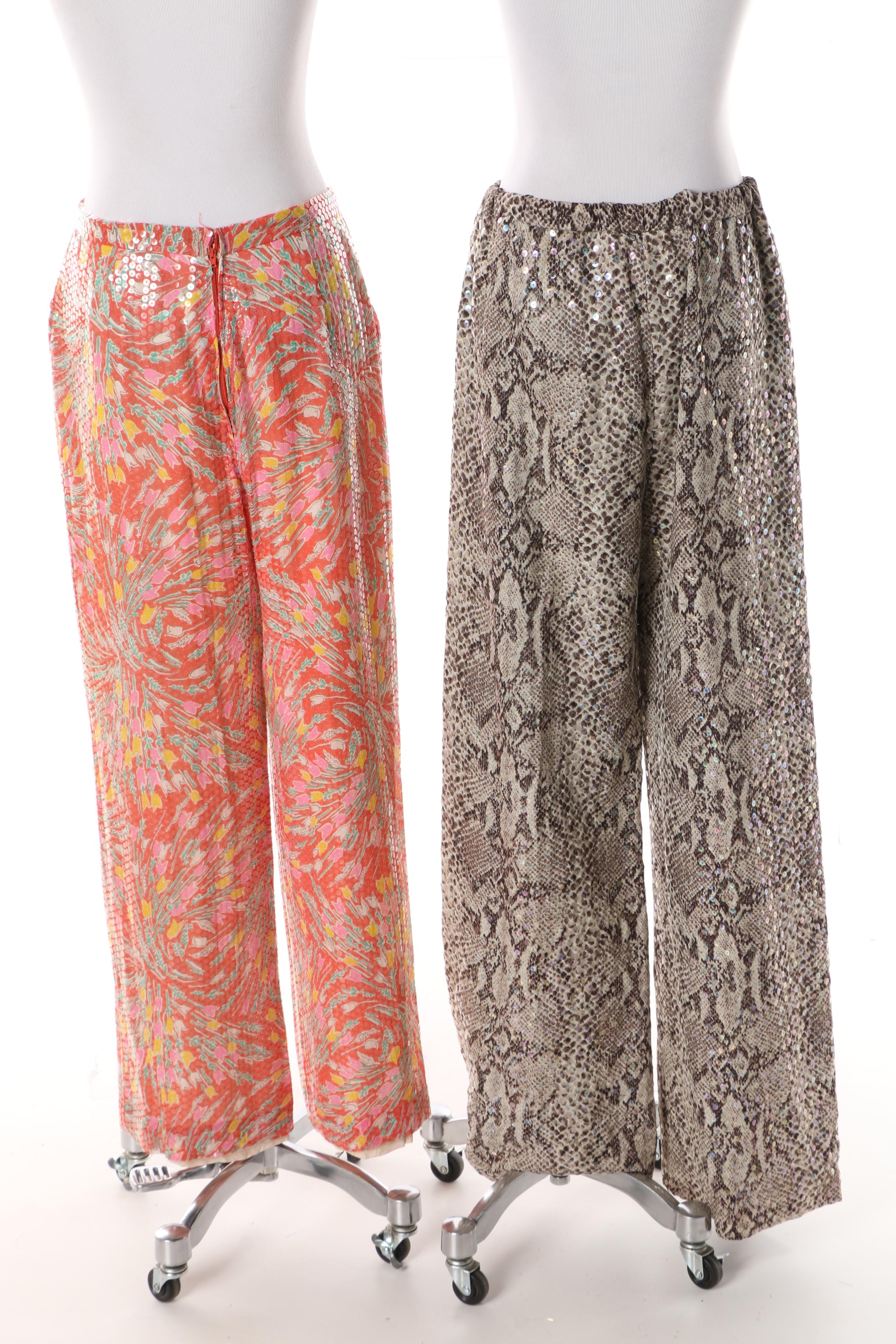 1960s Harold Levine Red Silk Floral Including Sequins with Other Pantsuits