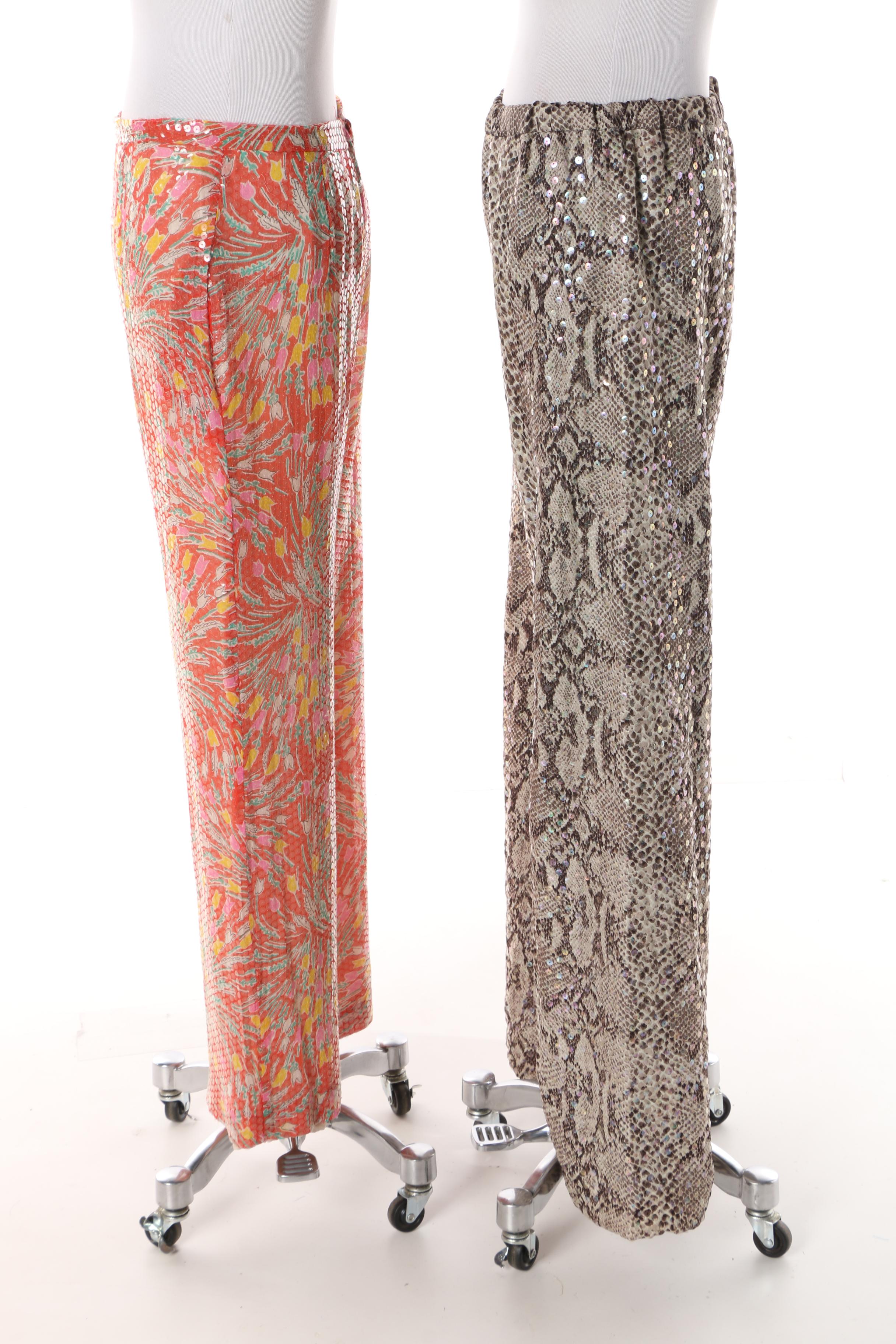 1960s Harold Levine Red Silk Floral Including Sequins with Other Pantsuits