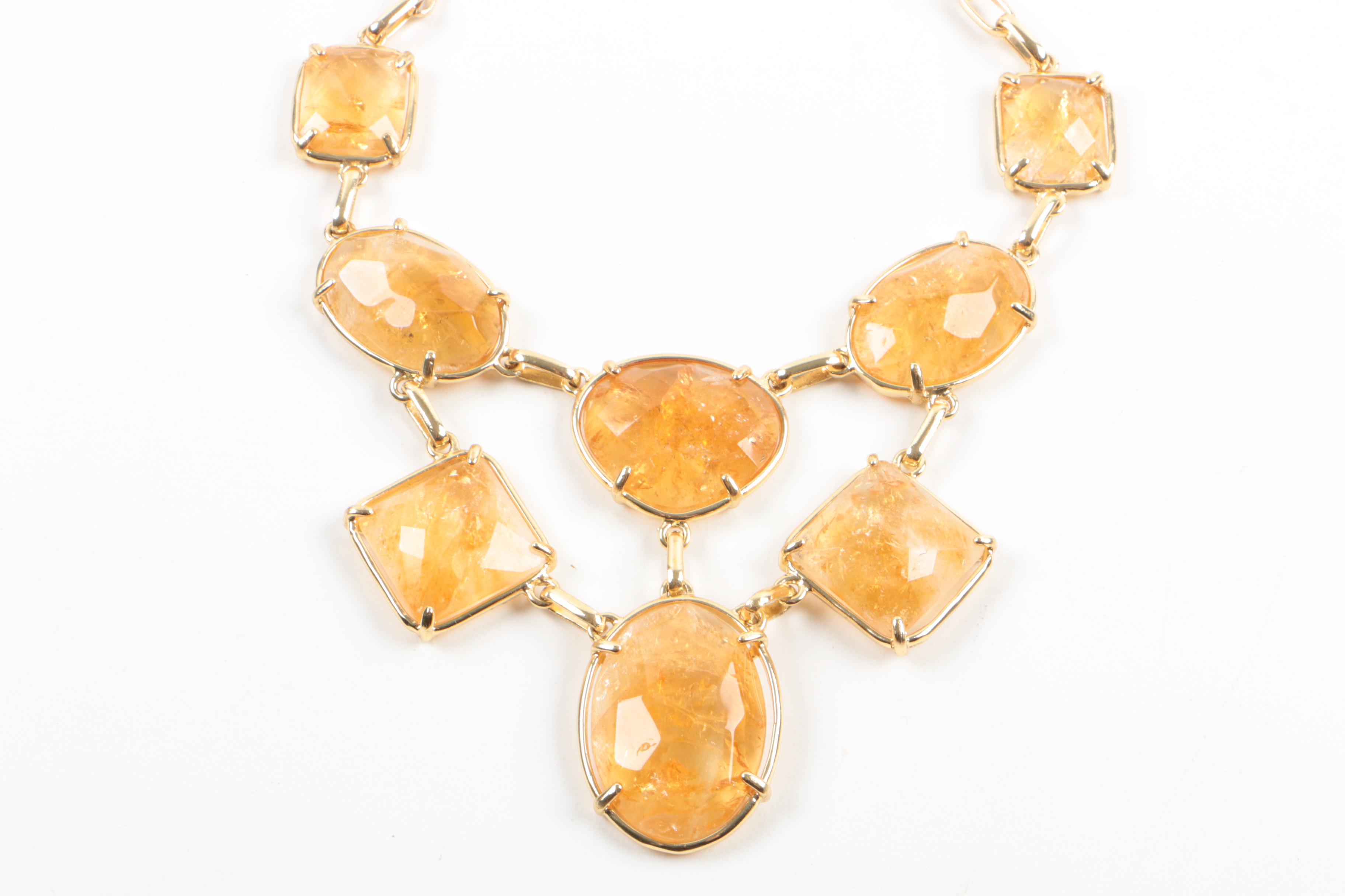 Fabrizio Giannone Gold Tone Citrine Statement Costume Necklace