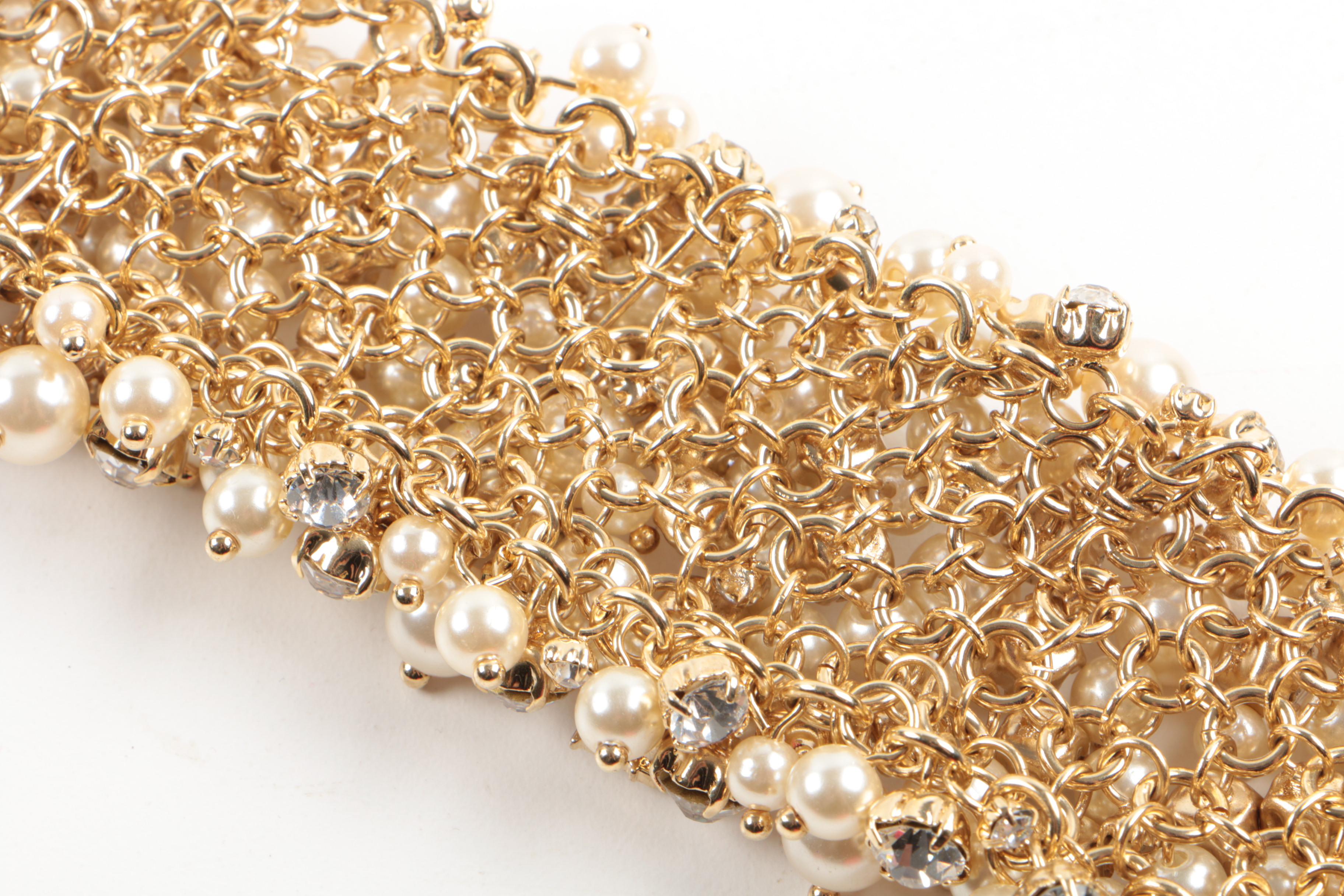 Carolina Herrera Gold Tone Imitation Pearl and Glass Foilback Costume Bracelet