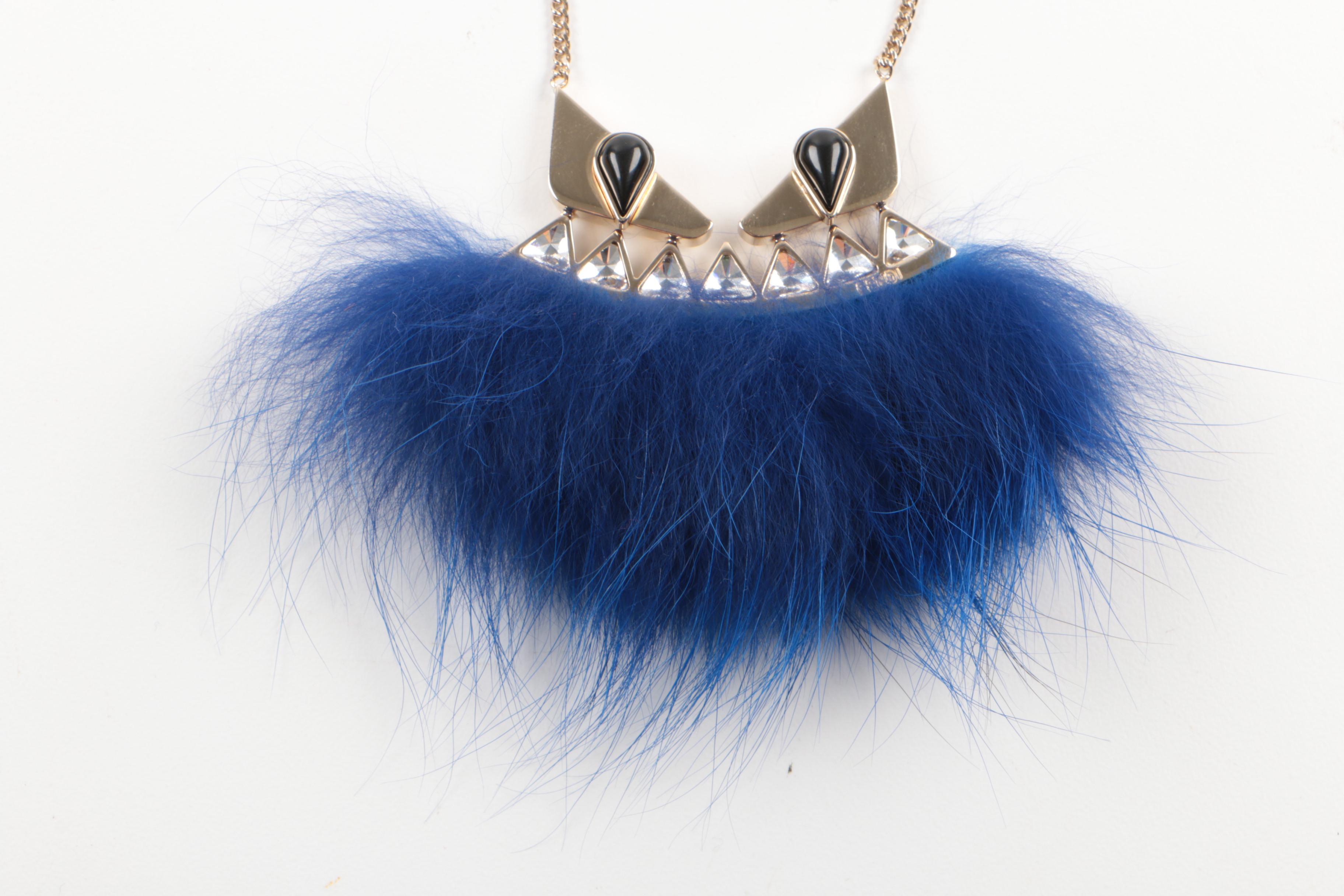 Fendi "Crystal Wonders" Black Onyx, Glass Crystal, Dyed Fur Costume Necklace