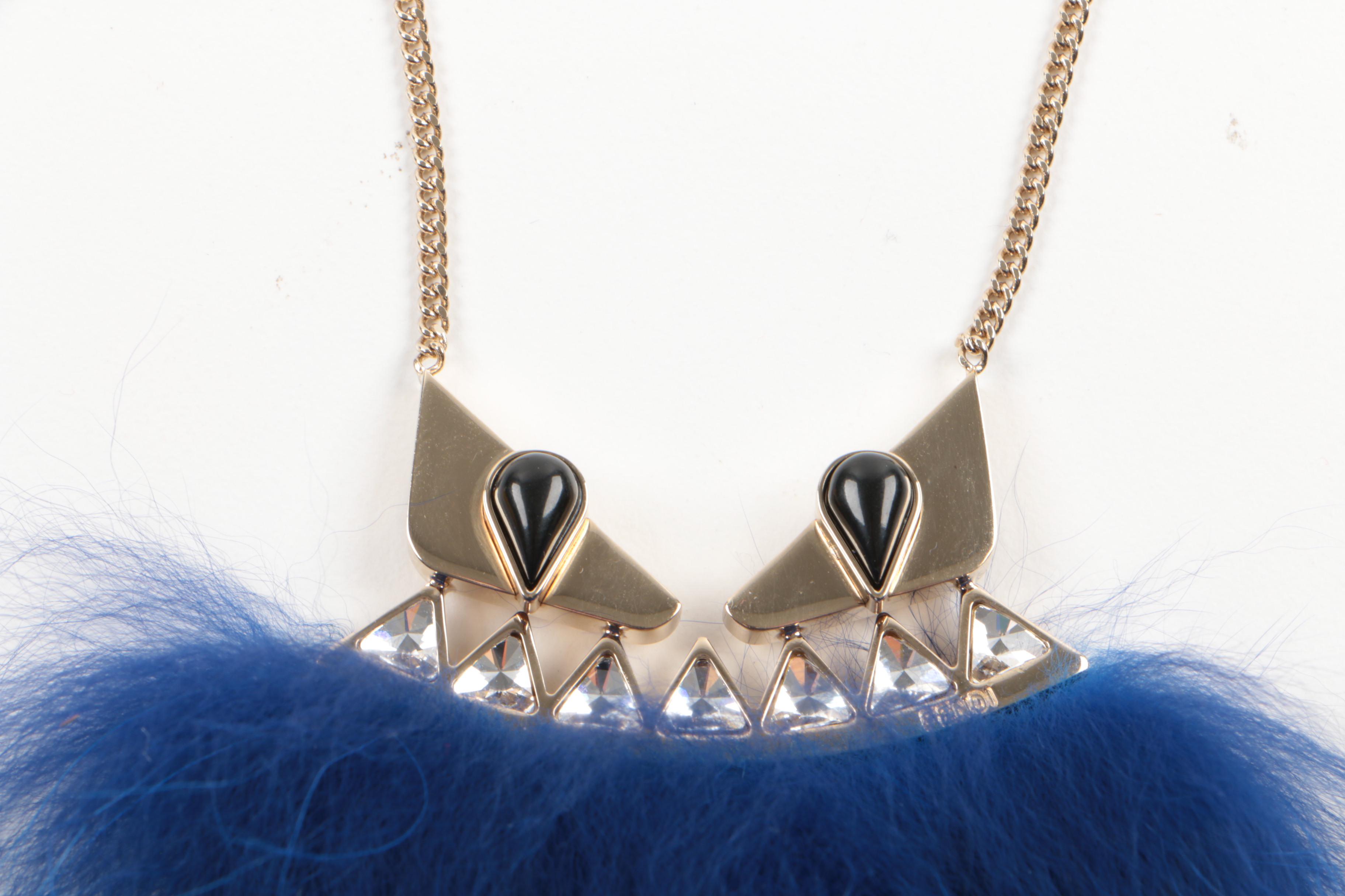 Fendi "Crystal Wonders" Black Onyx, Glass Crystal, Dyed Fur Costume Necklace