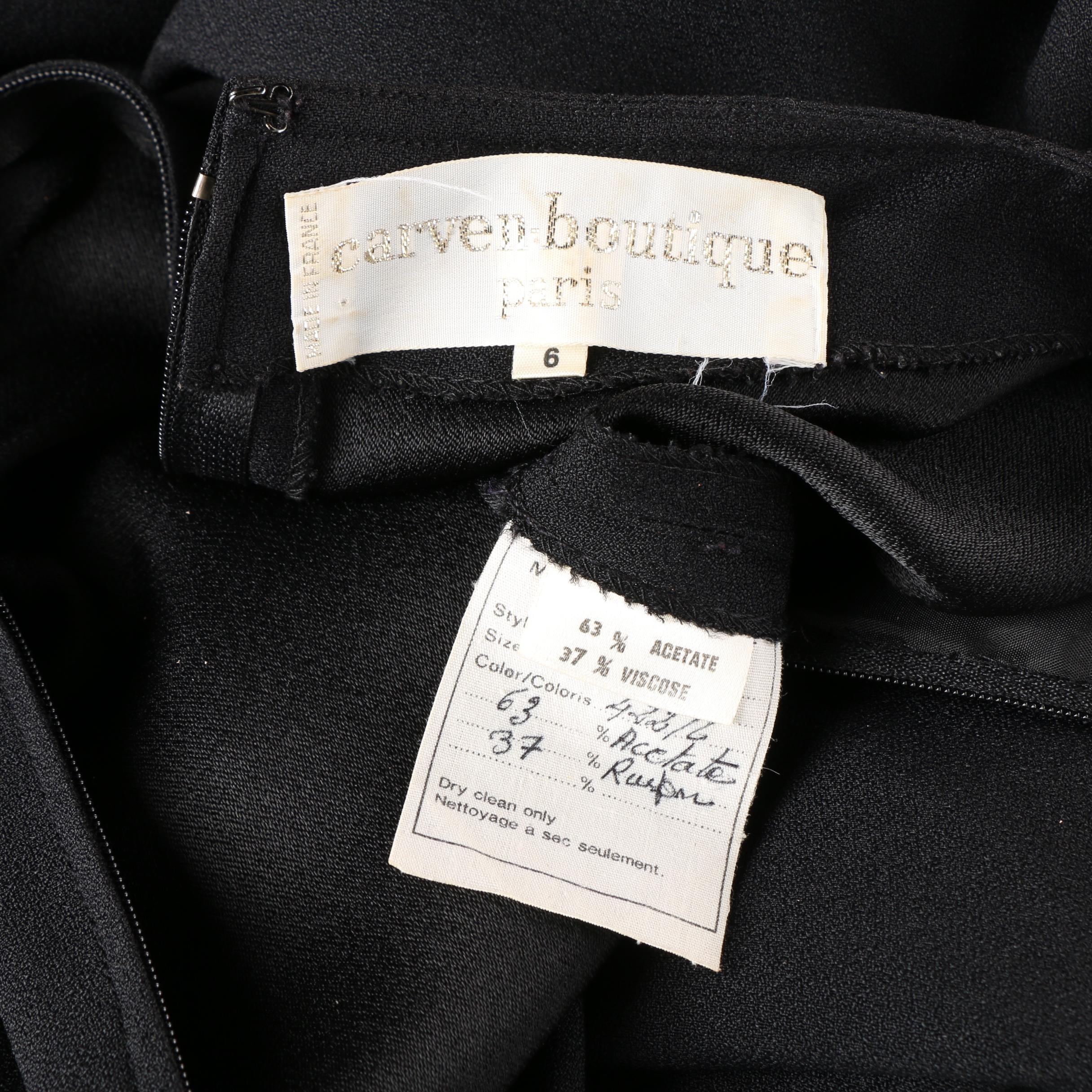 Women's 1980s Vintage Carven Boutique Paris Black Dress