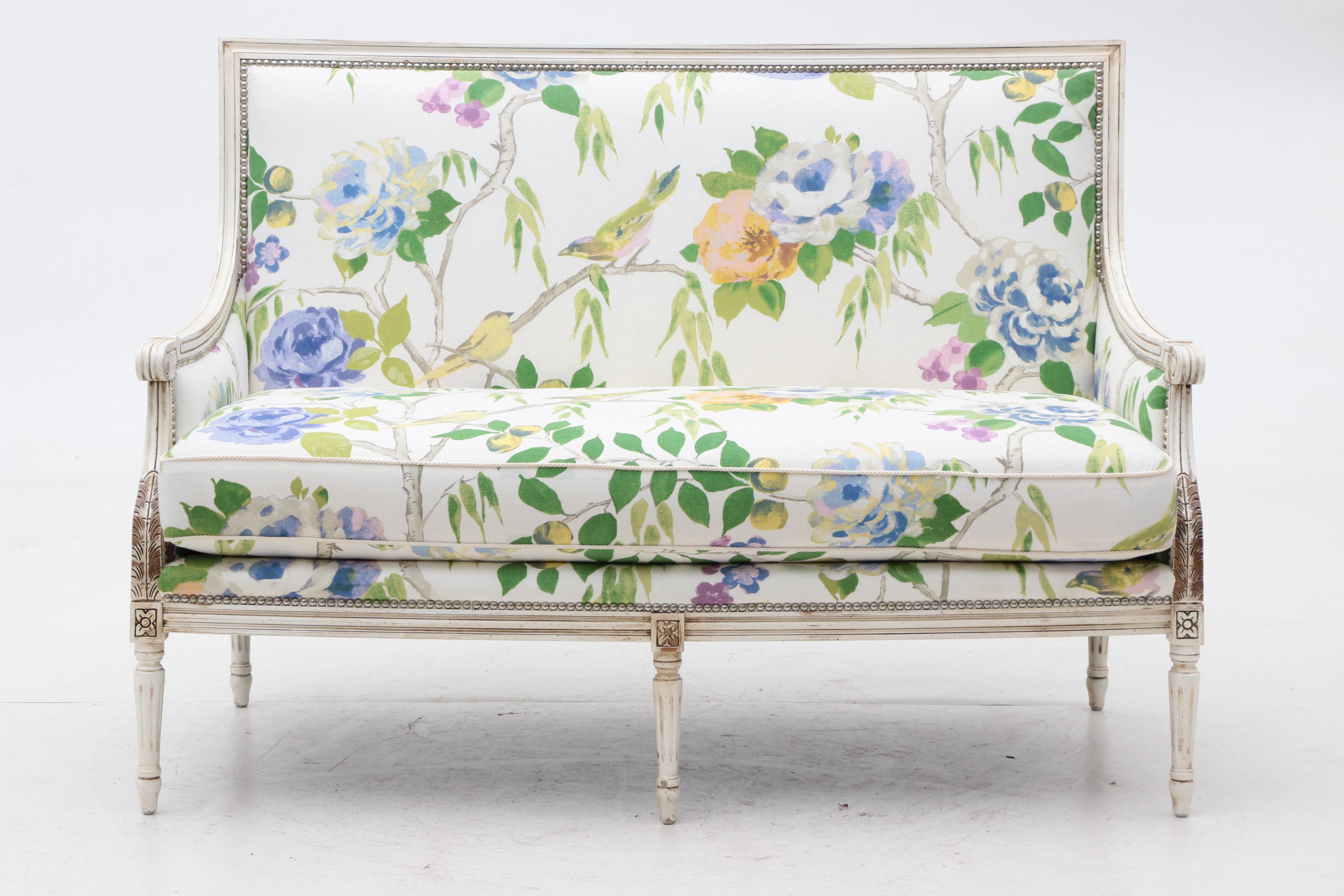 Floral Upholstered Settee by Massound Furniture