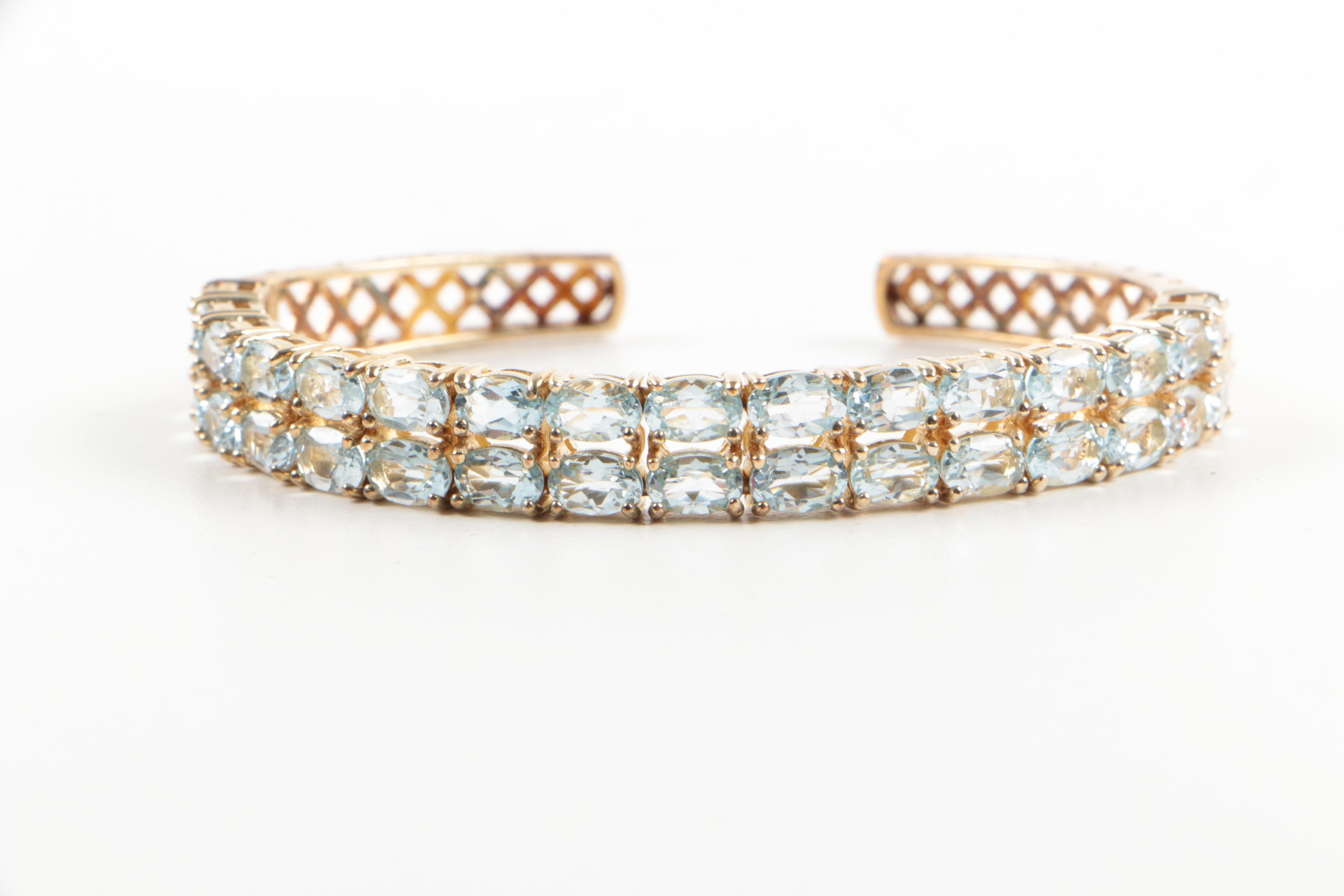 Gold Wash Sterling Silver Topaz Cuff Bracelet