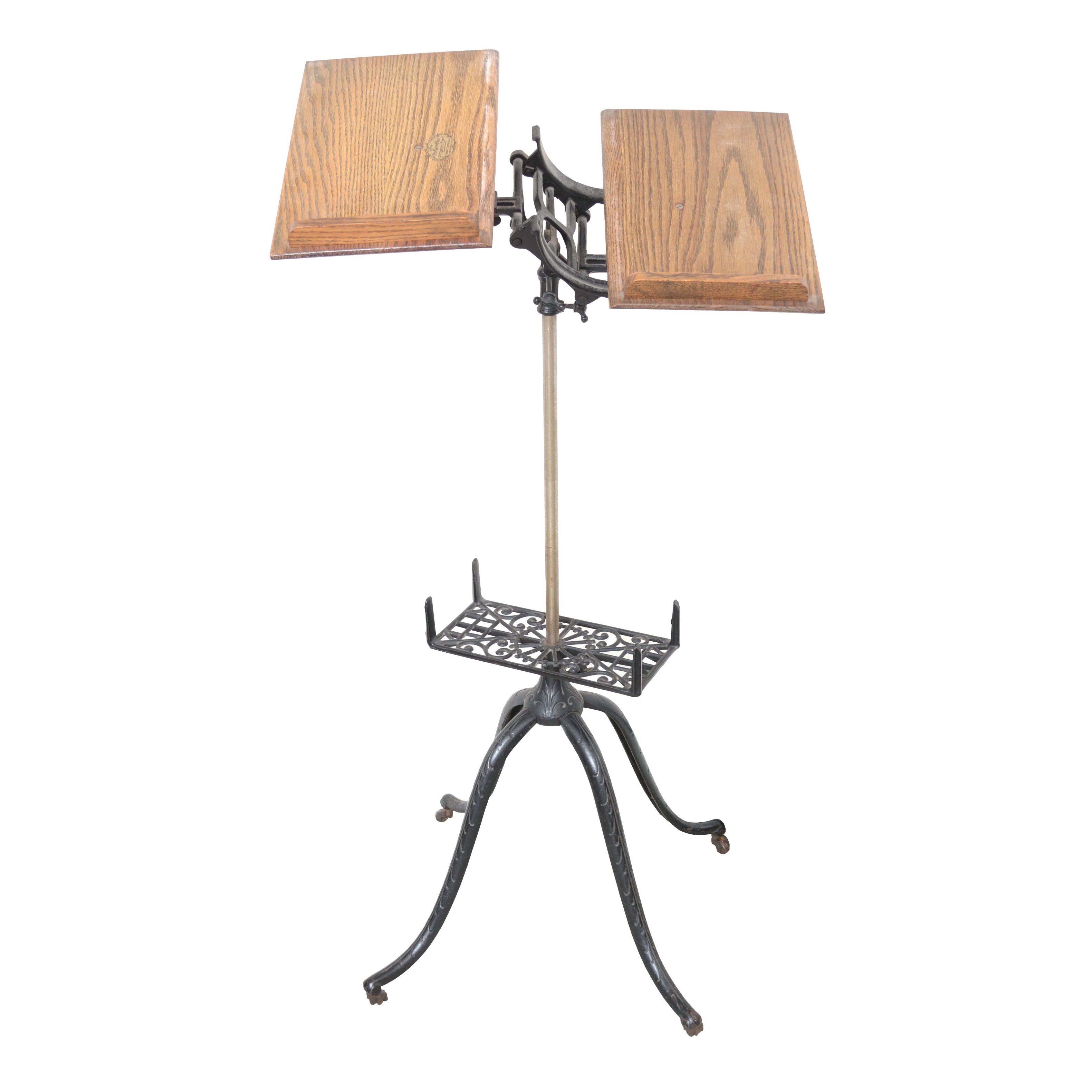 Vintage "Columbia" Dictionary Stand with Cast Iron Base by Josiah Anstice & Co.