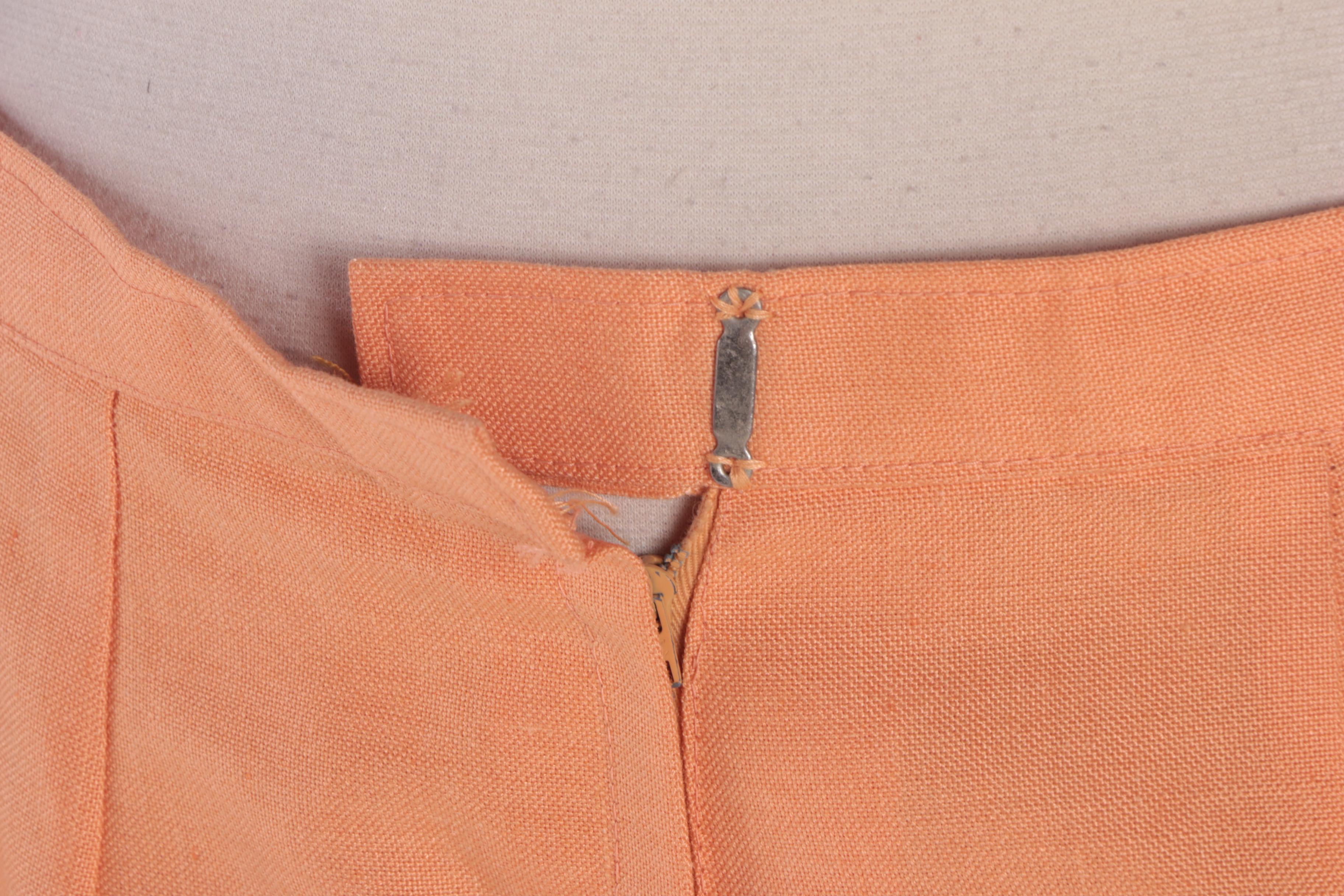 Women's 1960s Vintage Orange Linen Blend Floral Embroidered Blouse and Pant Set