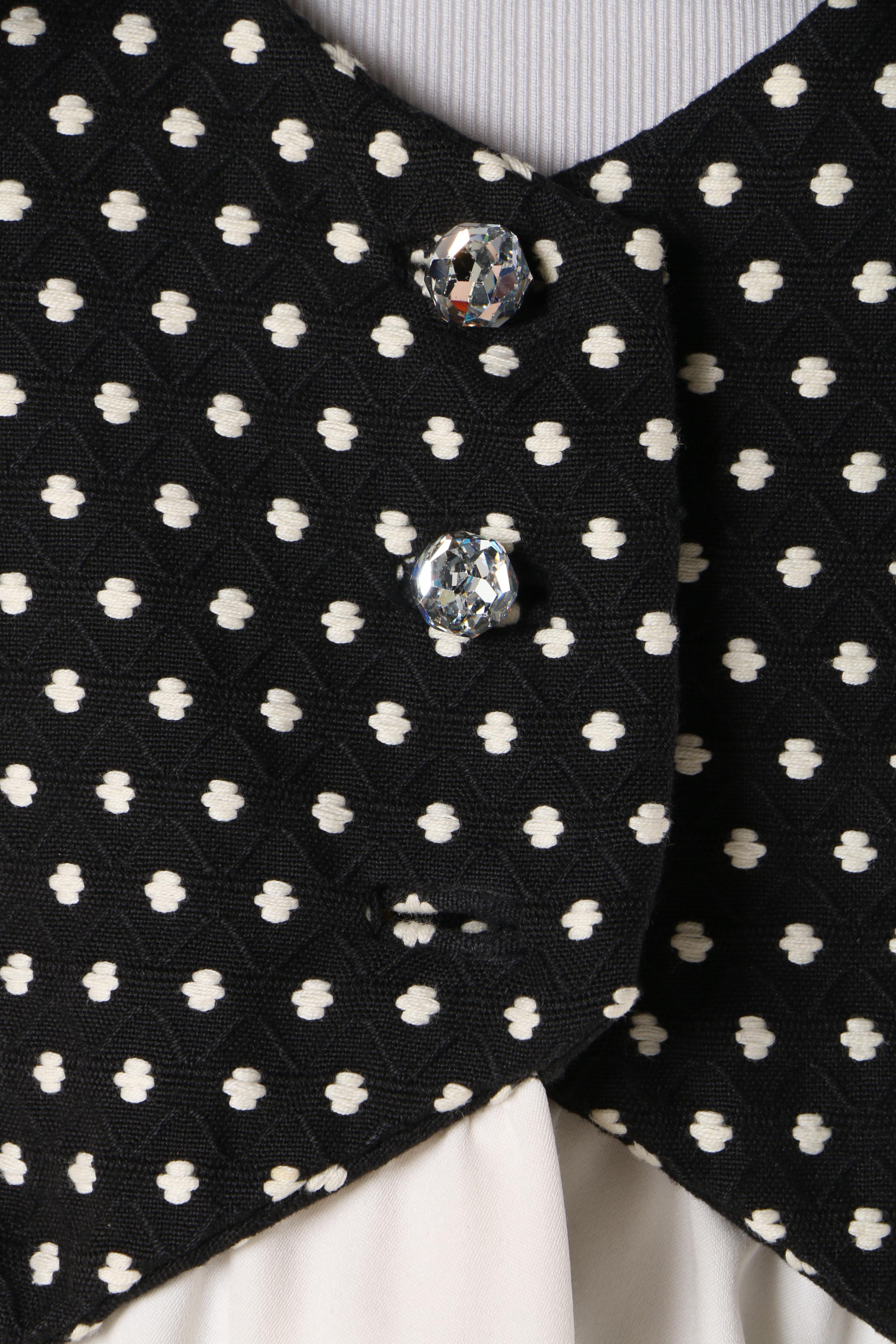 1960s Rodrigues Black and White Mod Print Dress with Rhinestone Buttons
