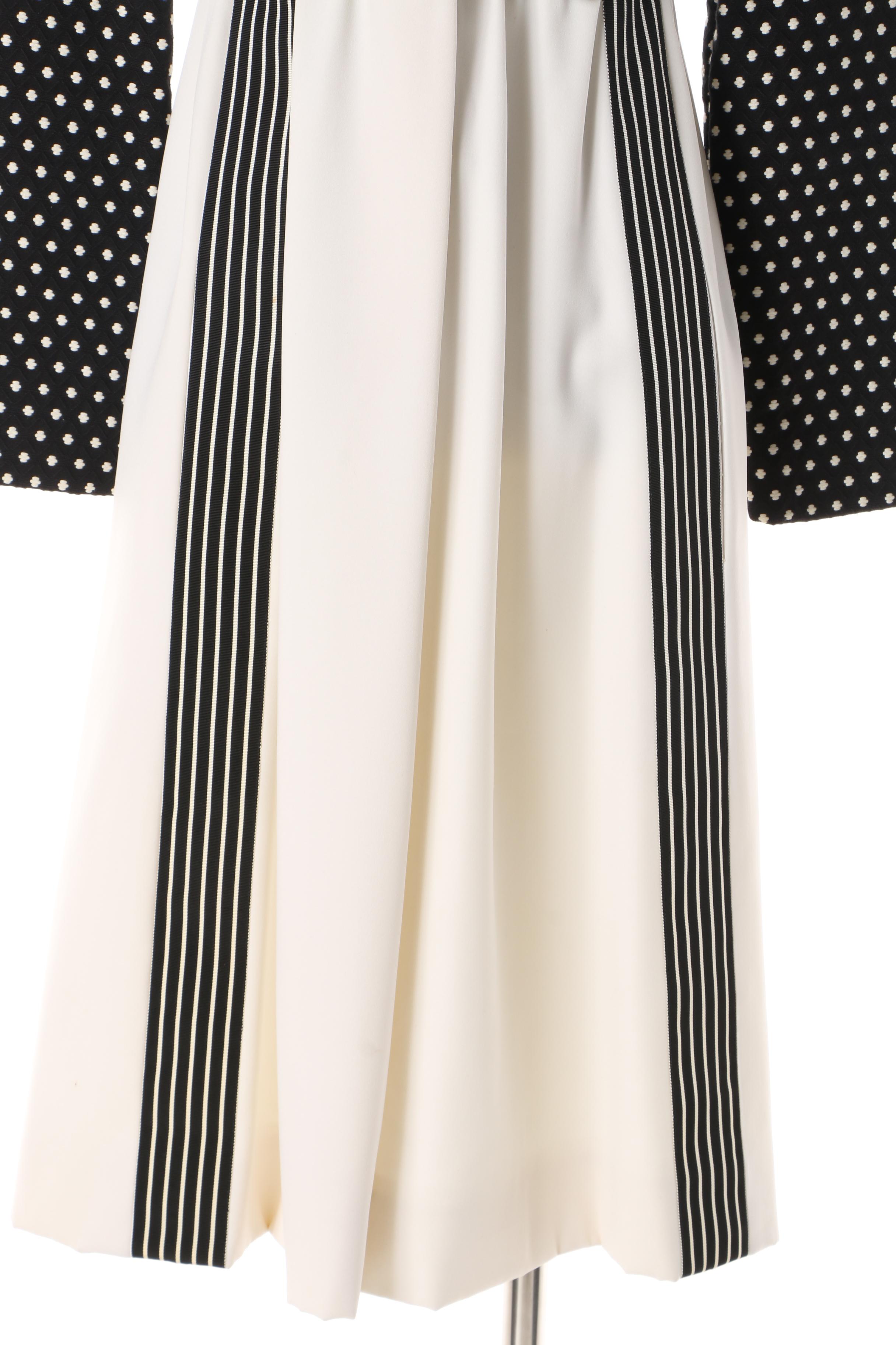 1960s Rodrigues Black and White Mod Print Dress with Rhinestone Buttons