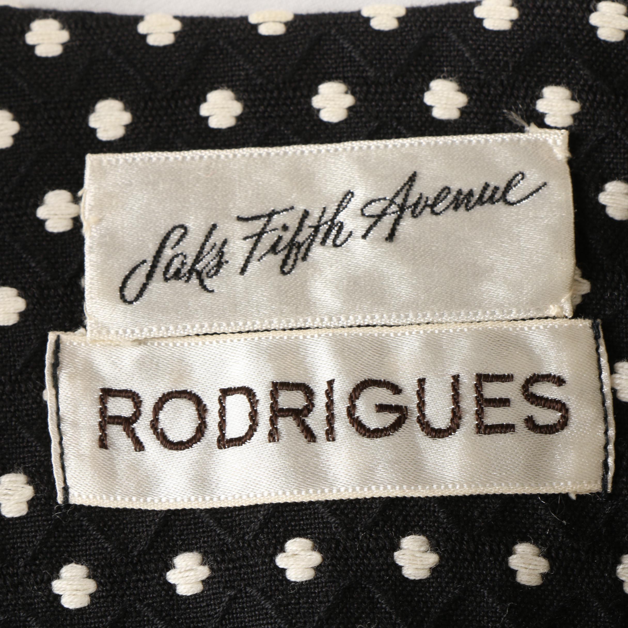 1960s Rodrigues Black and White Mod Print Dress with Rhinestone Buttons