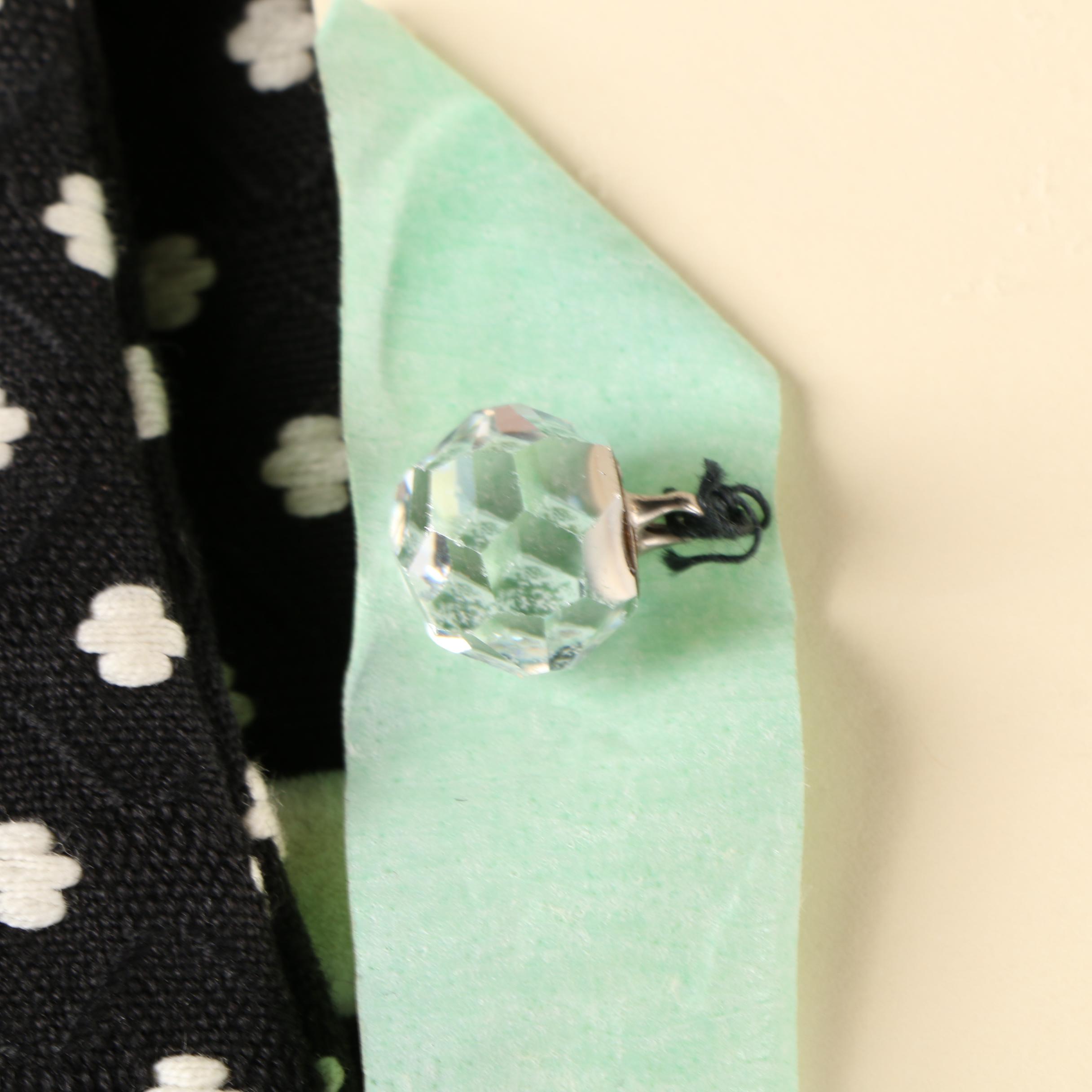 1960s Rodrigues Black and White Mod Print Dress with Rhinestone Buttons