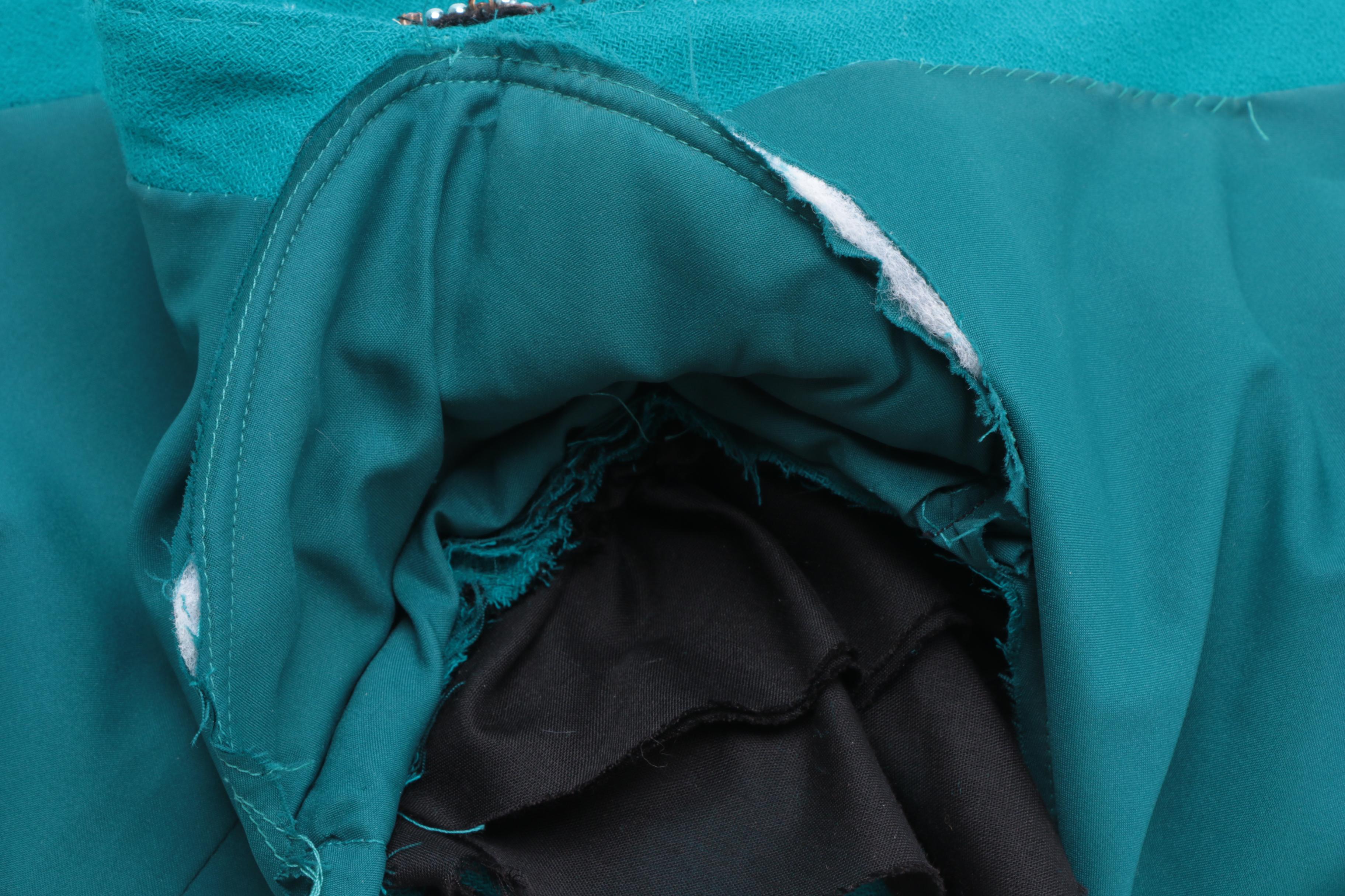 Women's 1980s Teal Wool Blend One-Shoulder Dress with Beaded Details