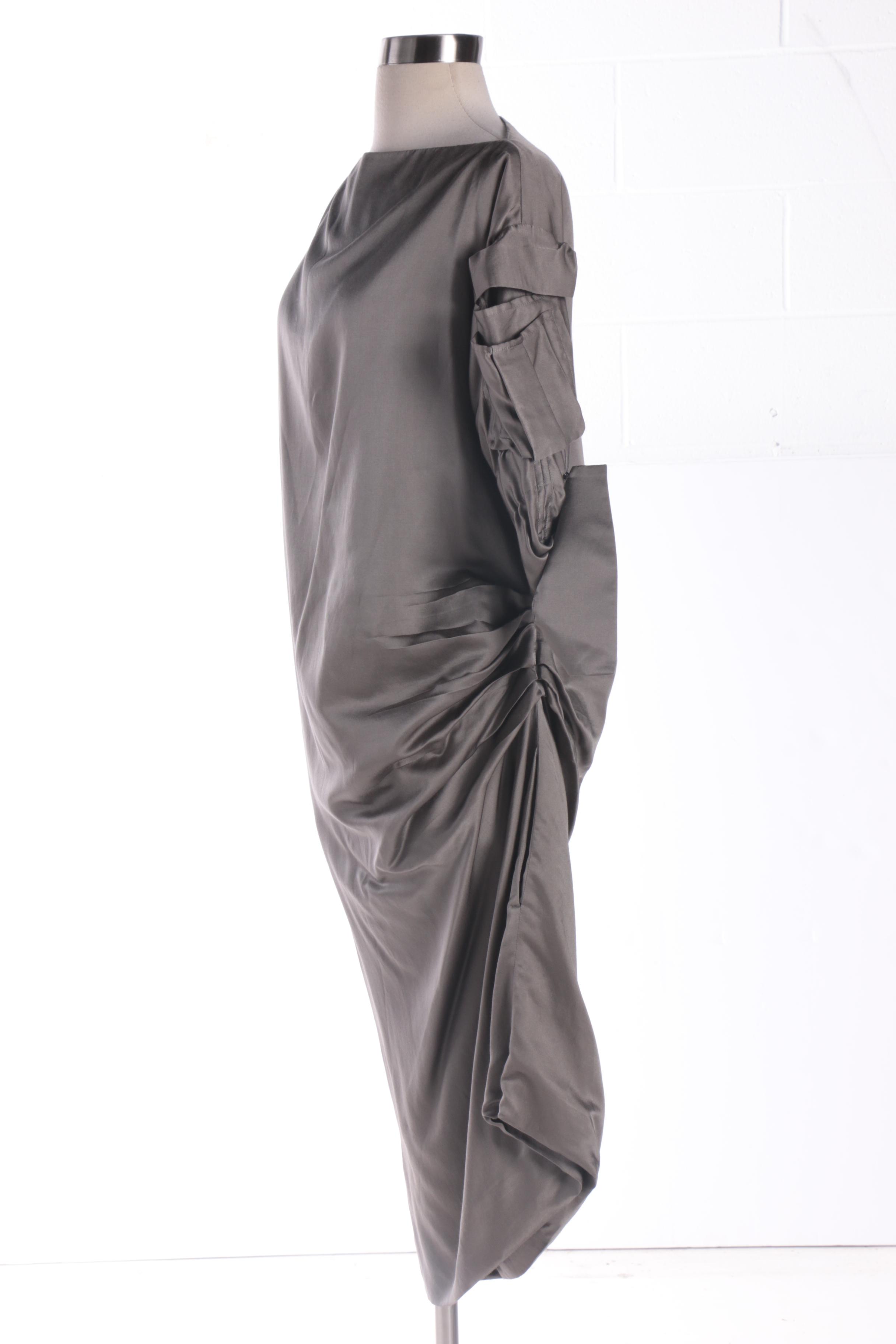 Haider Ackermann Silver Silk Midi Cocktail Dress