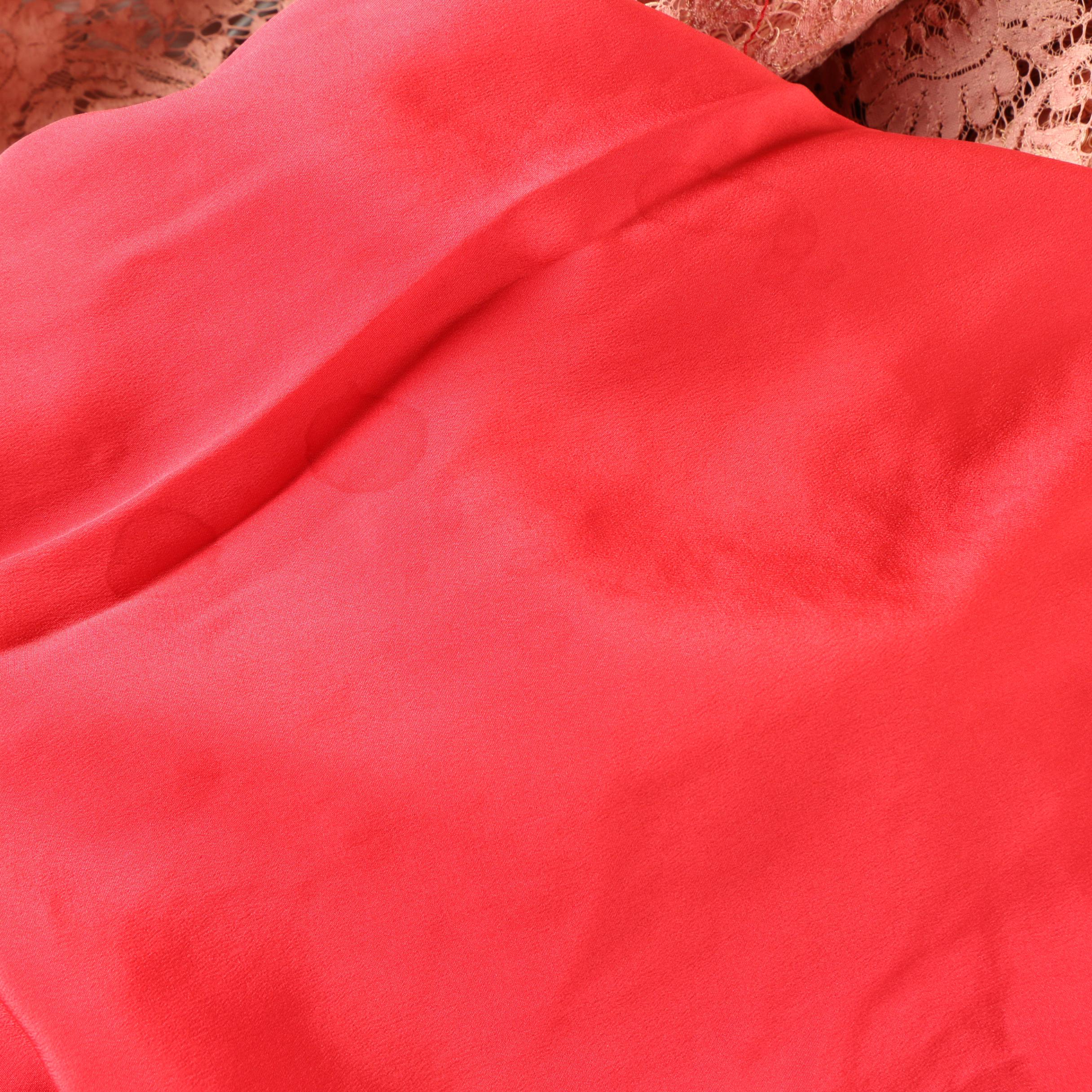 Women's 1950s Traina-Norell for Bonwit Teller Red and Pink Silk and Lace Dress