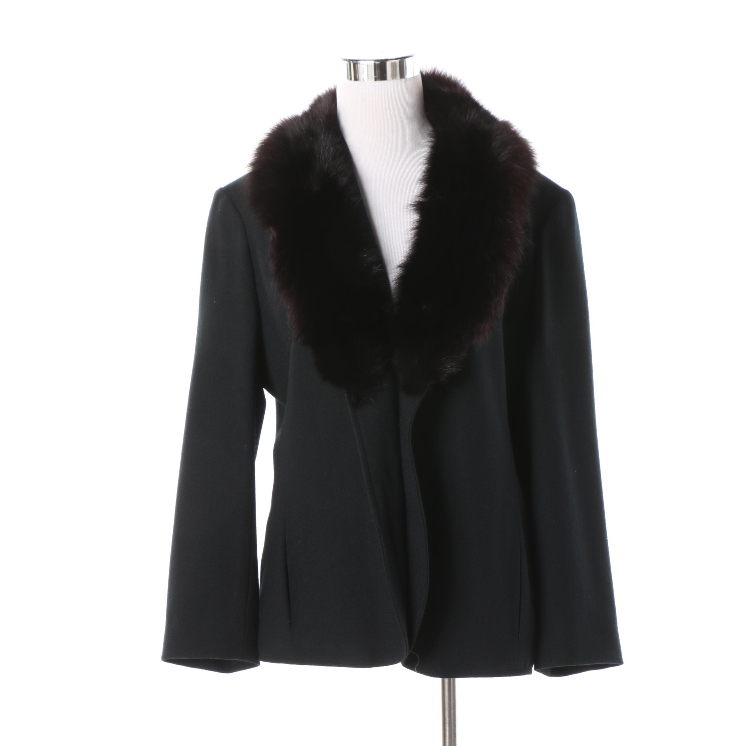 Women's 1960s Vintage Lillie Rubin by Garé Black Wool Jacket with Fox Fur Collar
