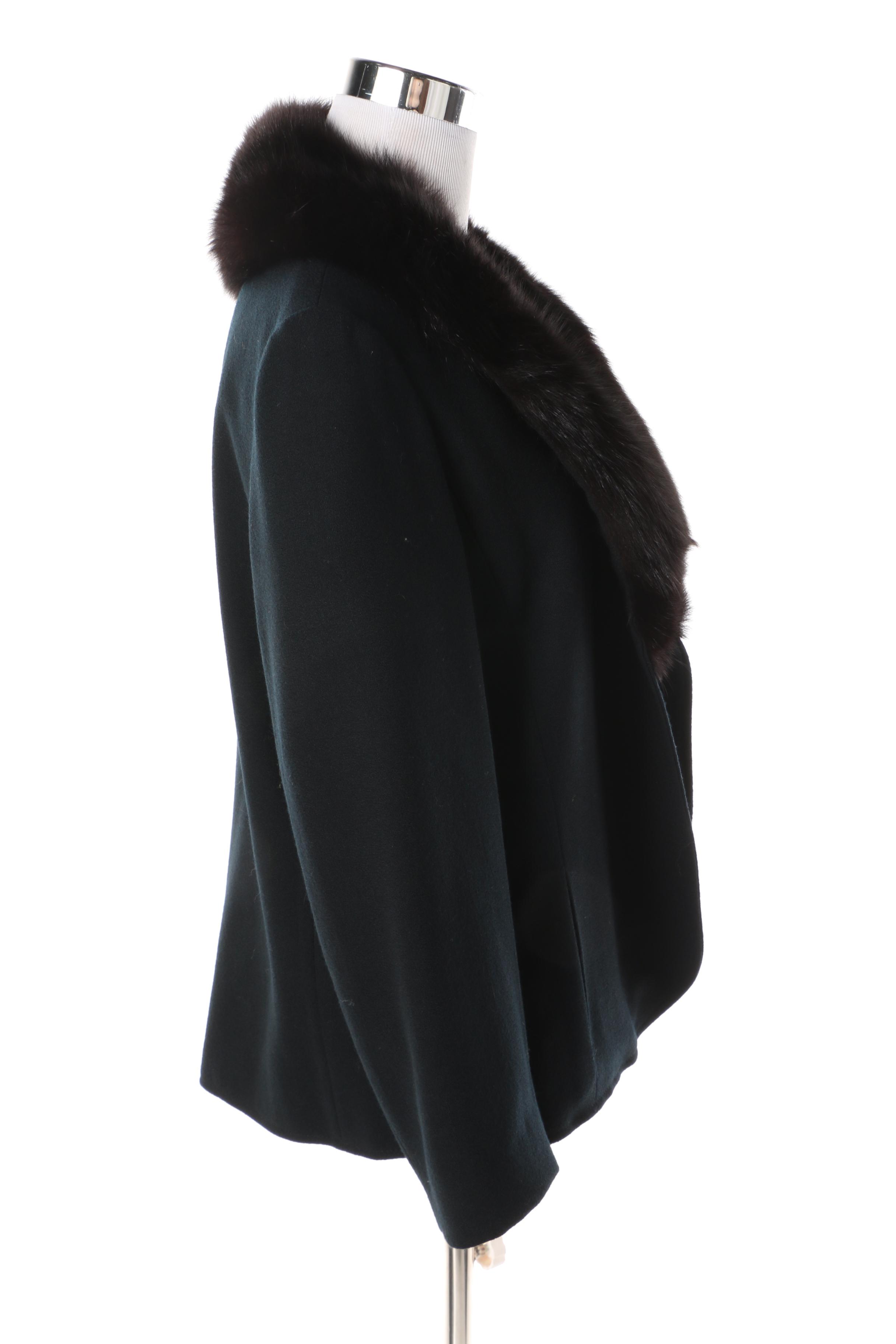 Women's 1960s Vintage Lillie Rubin by Garé Black Wool Jacket with Fox Fur Collar