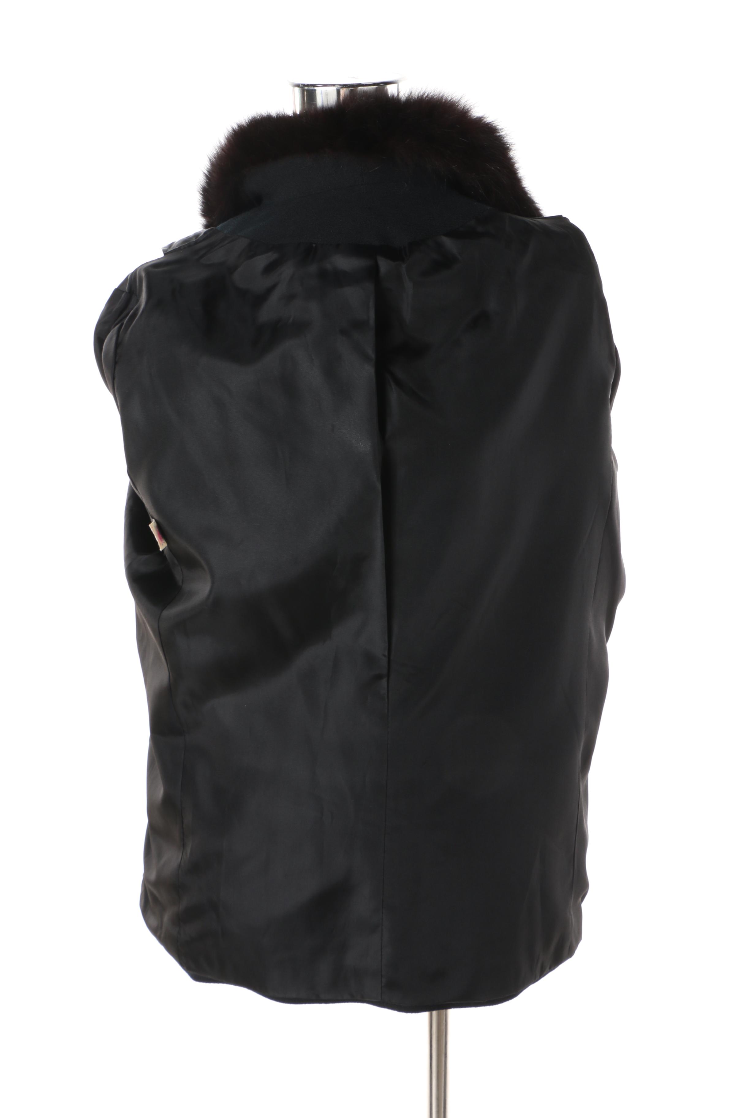 Women's 1960s Vintage Lillie Rubin by Garé Black Wool Jacket with Fox Fur Collar