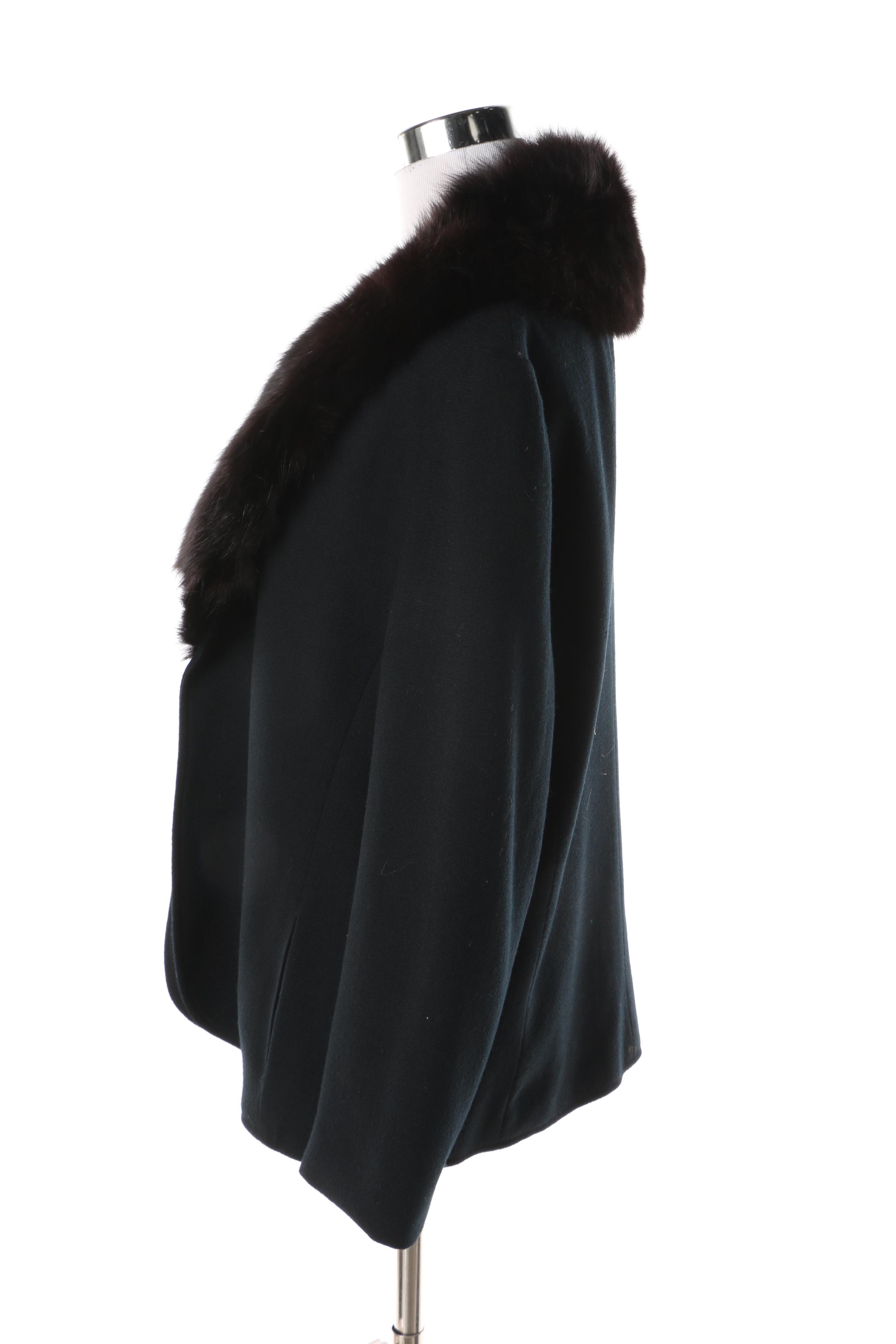 Women's 1960s Vintage Lillie Rubin by Garé Black Wool Jacket with Fox Fur Collar