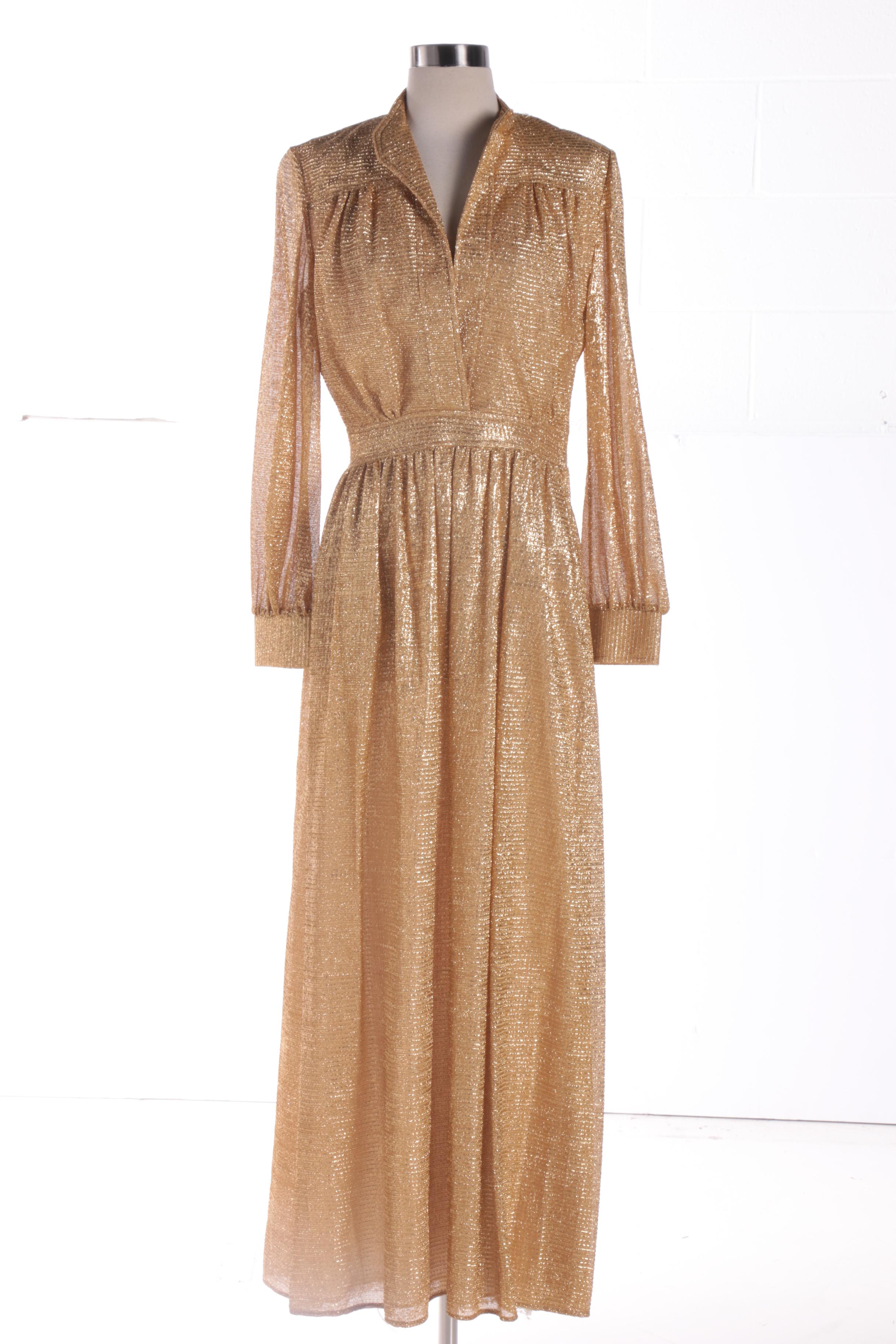 1970s Gold Lamé  Maxi Dresses Including Halston IV