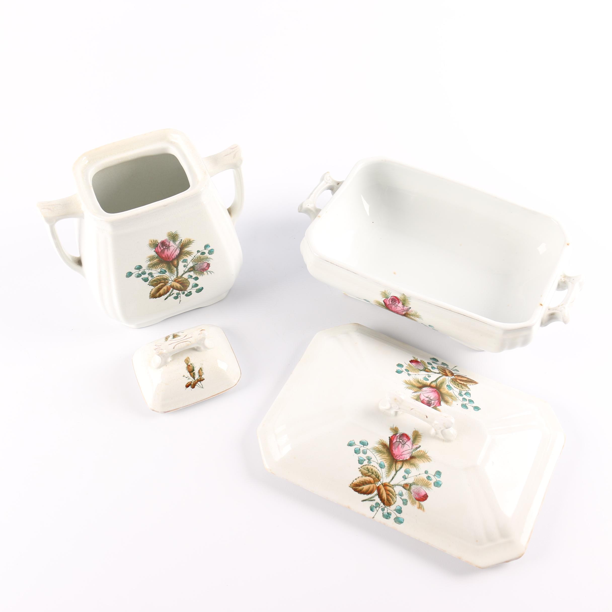 Antique Alfred Meakin Ironstone China "Moss Rose" Serving Dishes