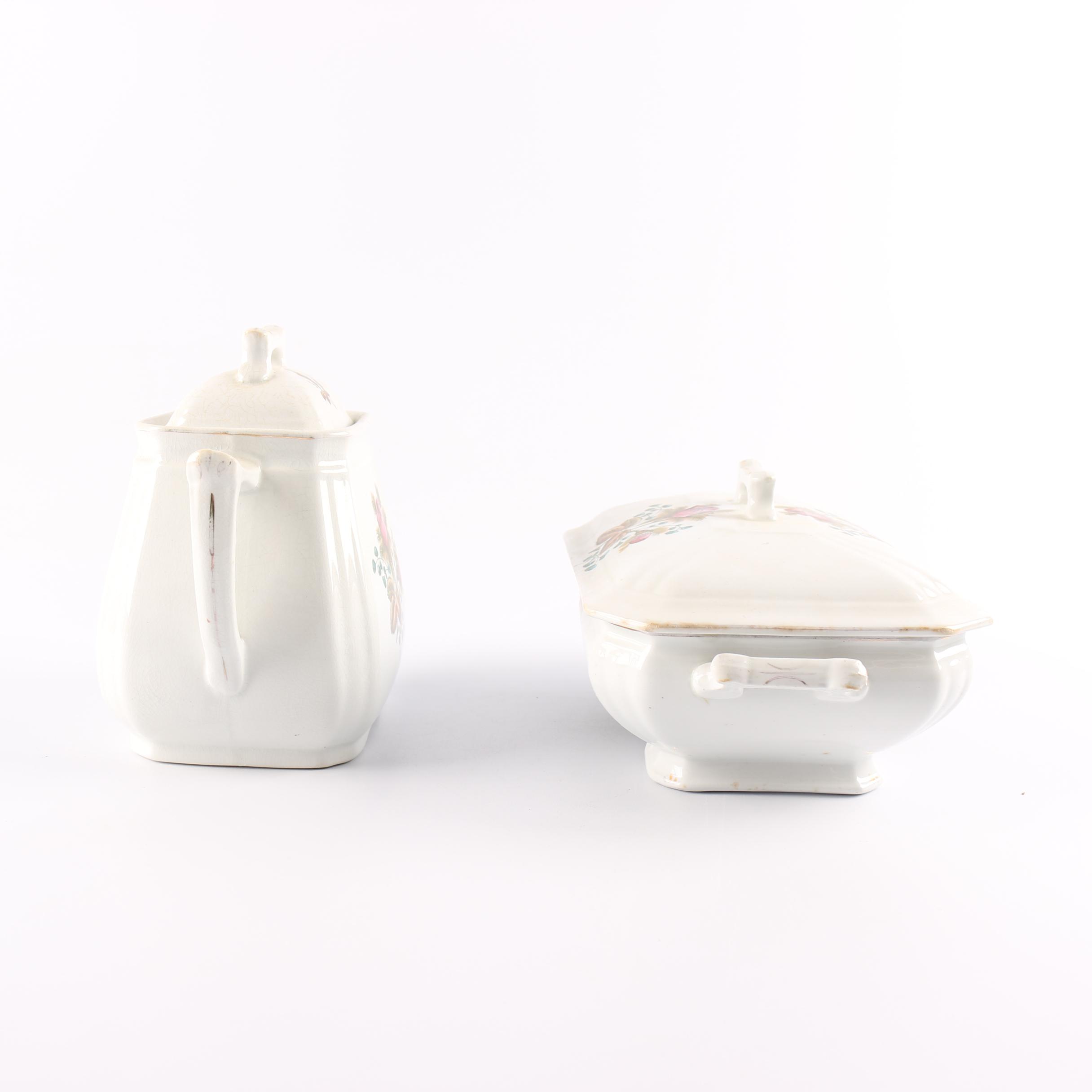 Antique Alfred Meakin Ironstone China "Moss Rose" Serving Dishes