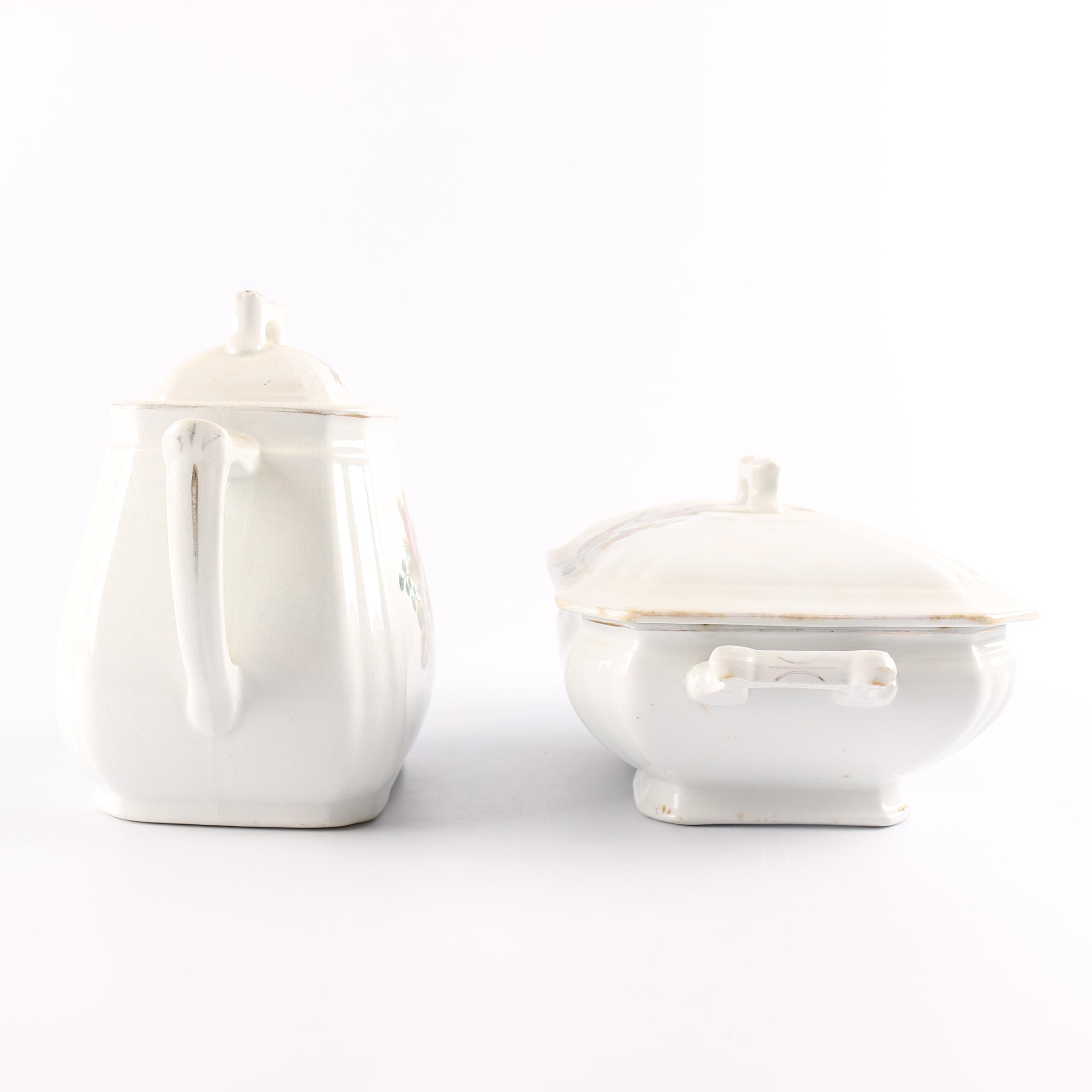 Antique Alfred Meakin Ironstone China "Moss Rose" Serving Dishes