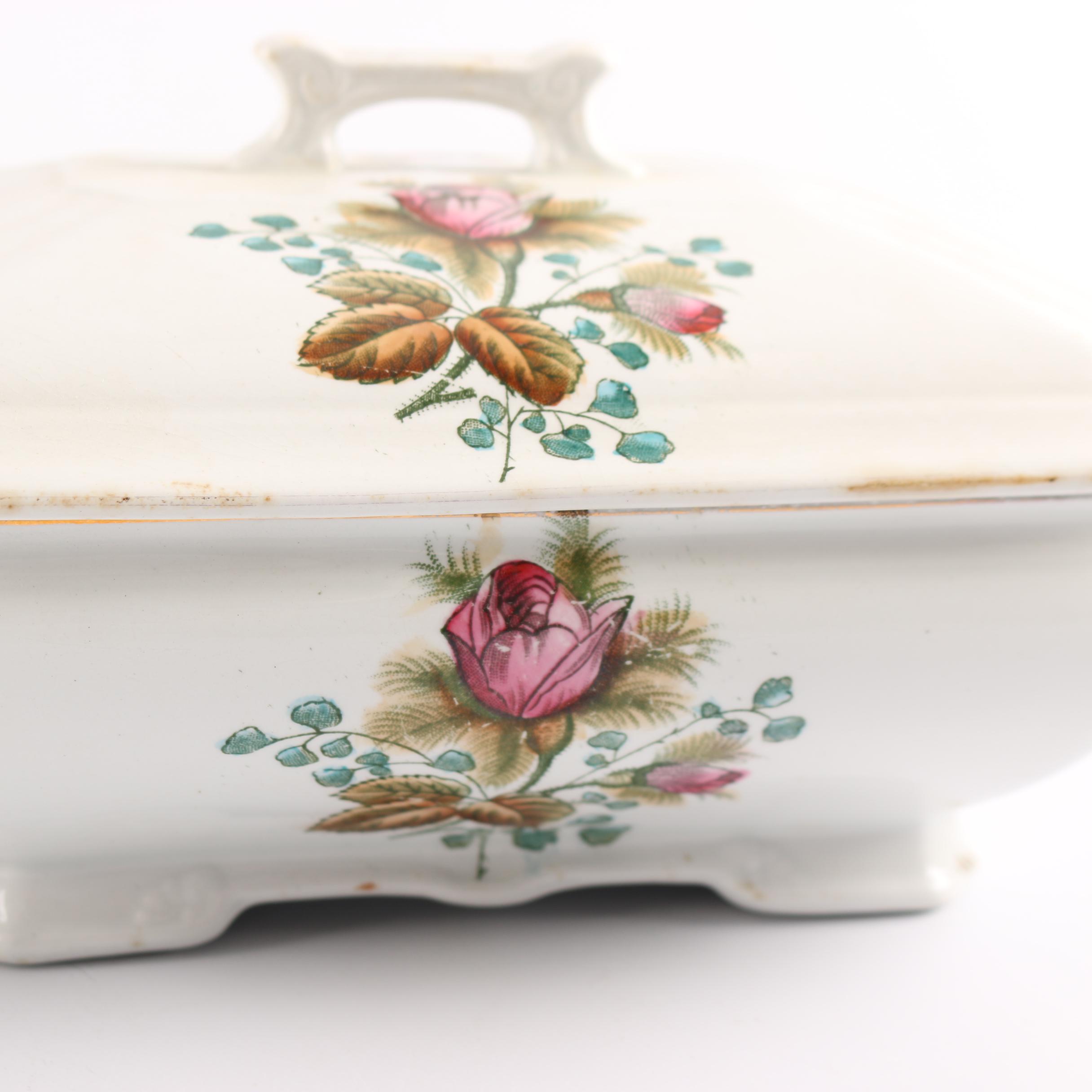 Antique Alfred Meakin Ironstone China "Moss Rose" Serving Dishes