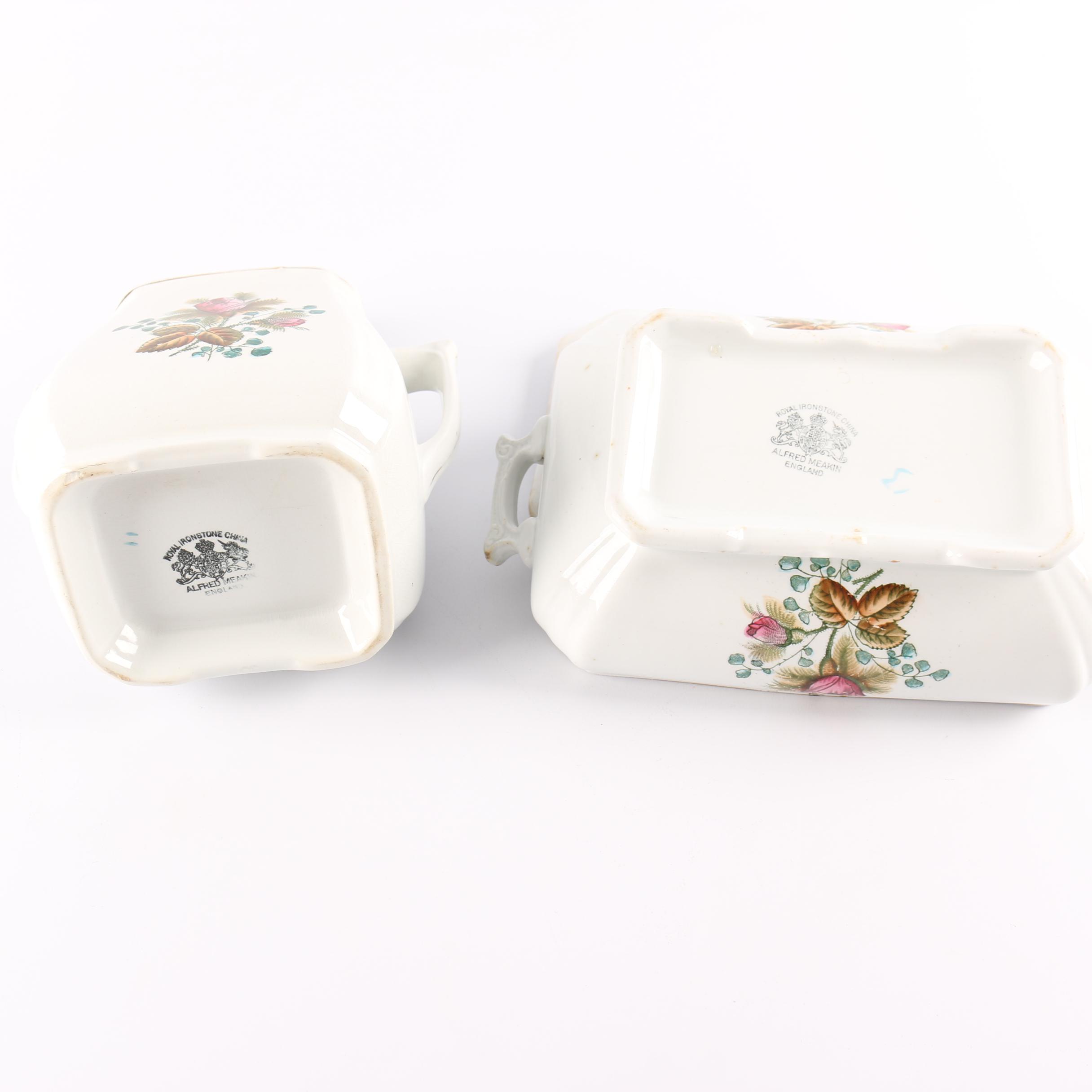 Antique Alfred Meakin Ironstone China "Moss Rose" Serving Dishes