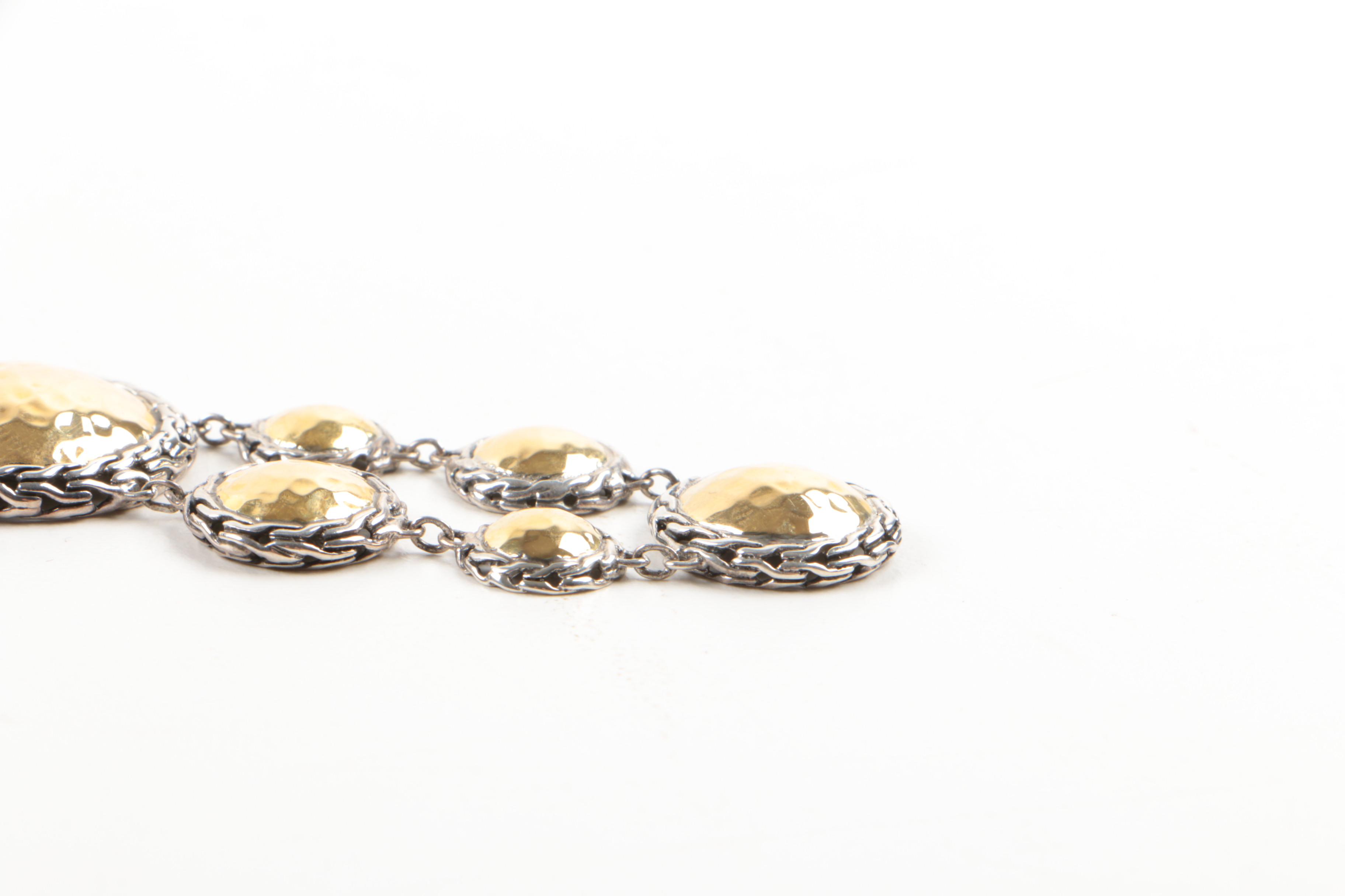 John Hardy "Palu" Sterling Silver with 22K Yellow Gold Hammered Earrings