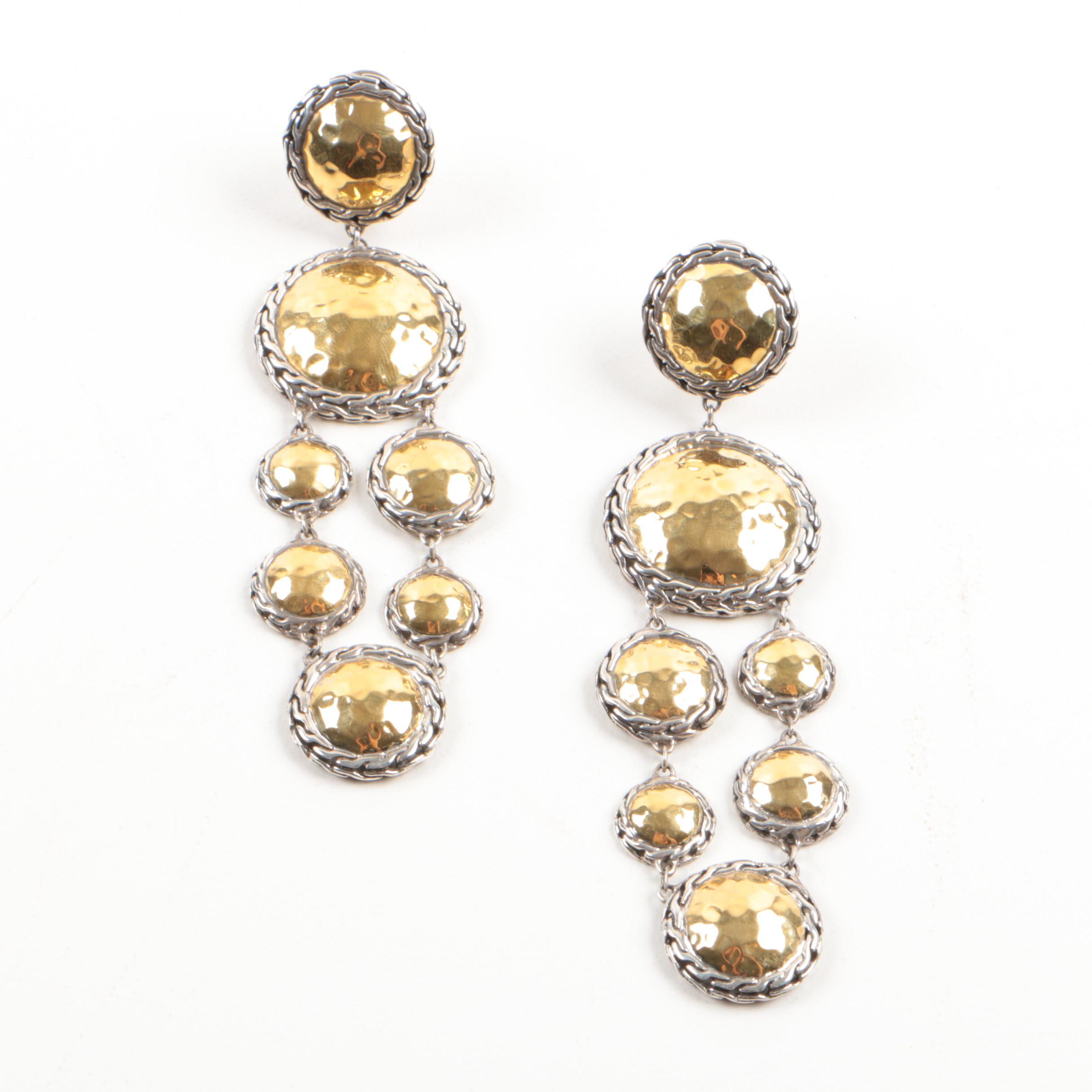 John Hardy "Palu" Sterling Silver with 22K Yellow Gold Hammered Earrings