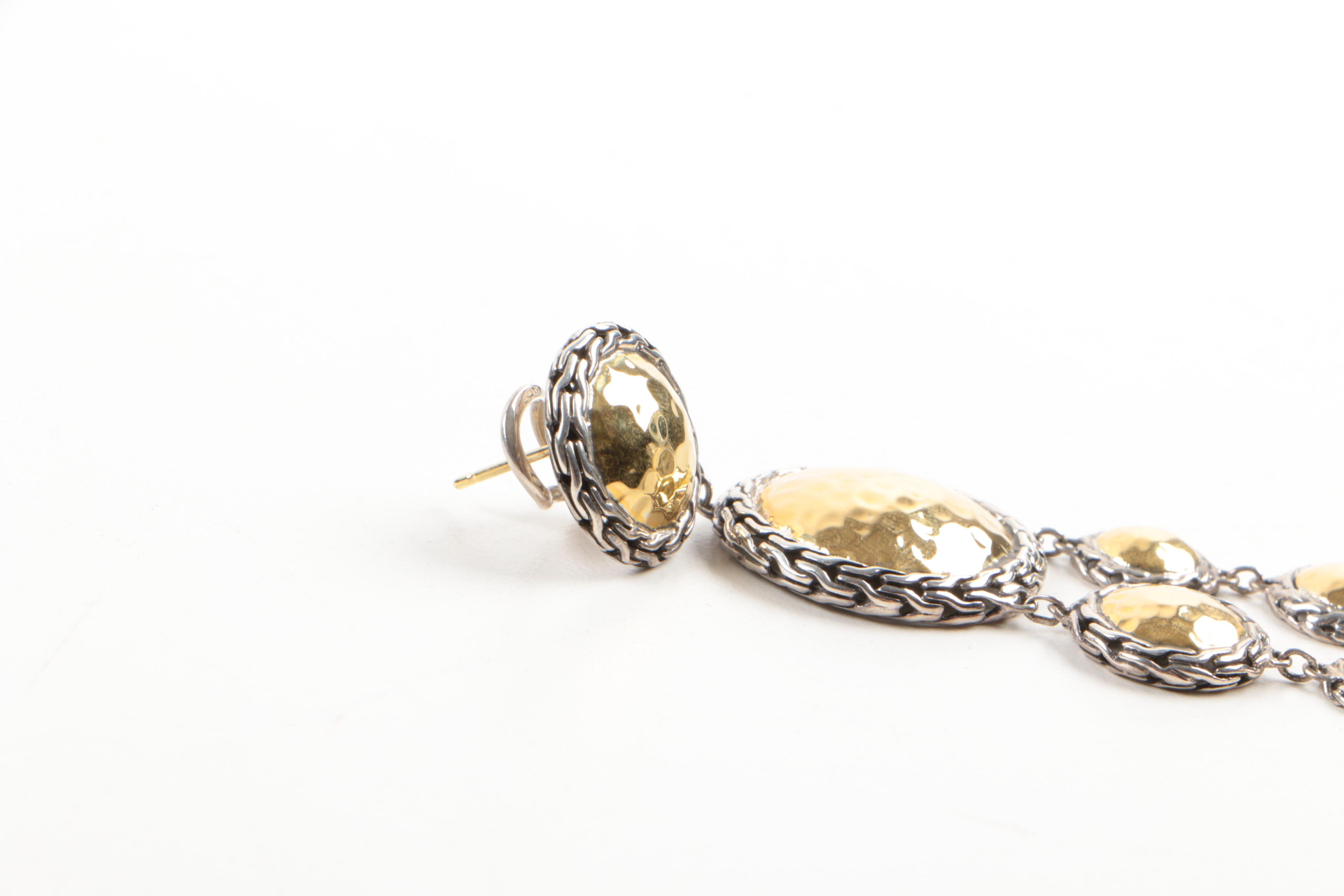 John Hardy "Palu" Sterling Silver with 22K Yellow Gold Hammered Earrings