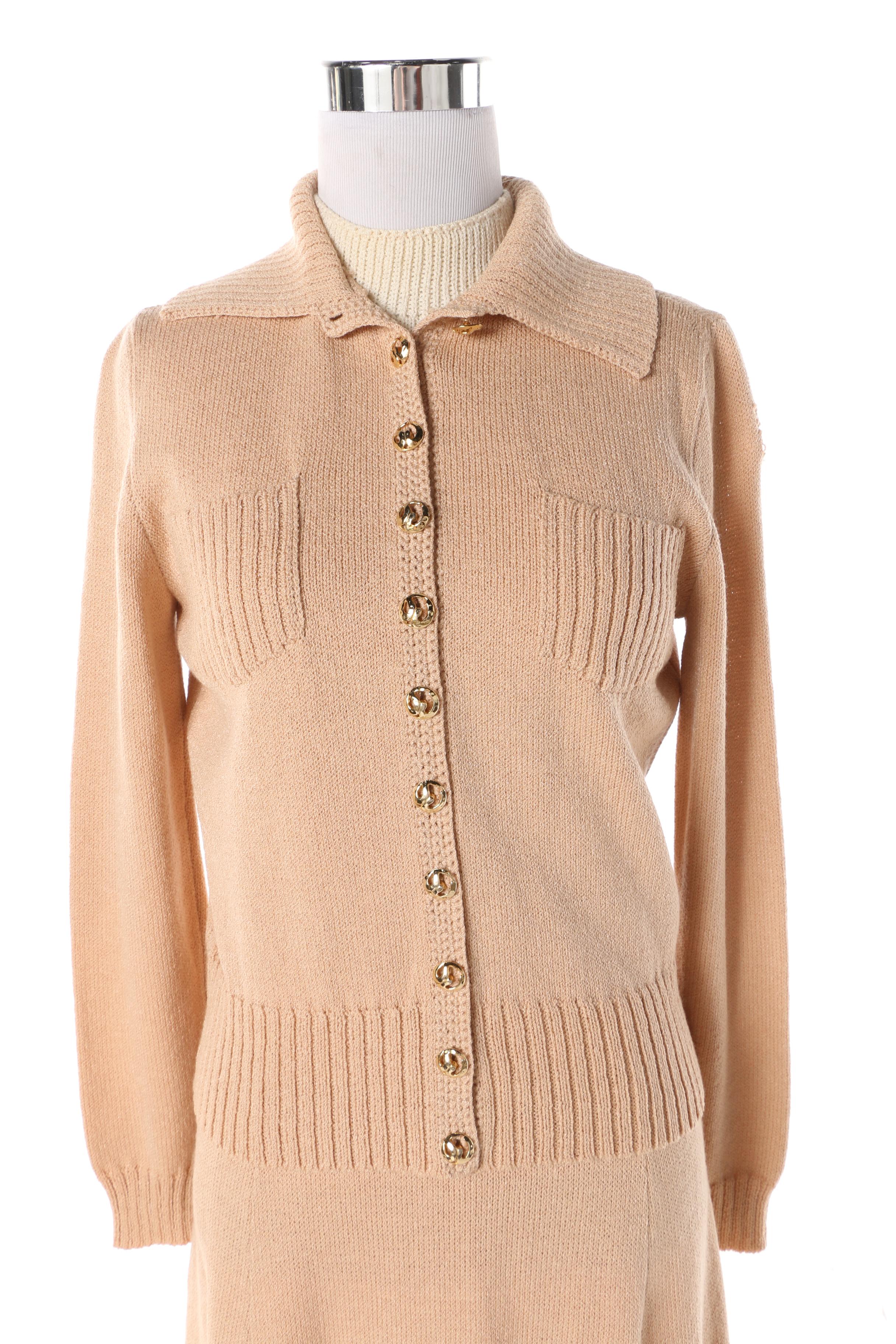 Women's 1970s St. John Knits for Palais Royal Tan Knit Dress Suit