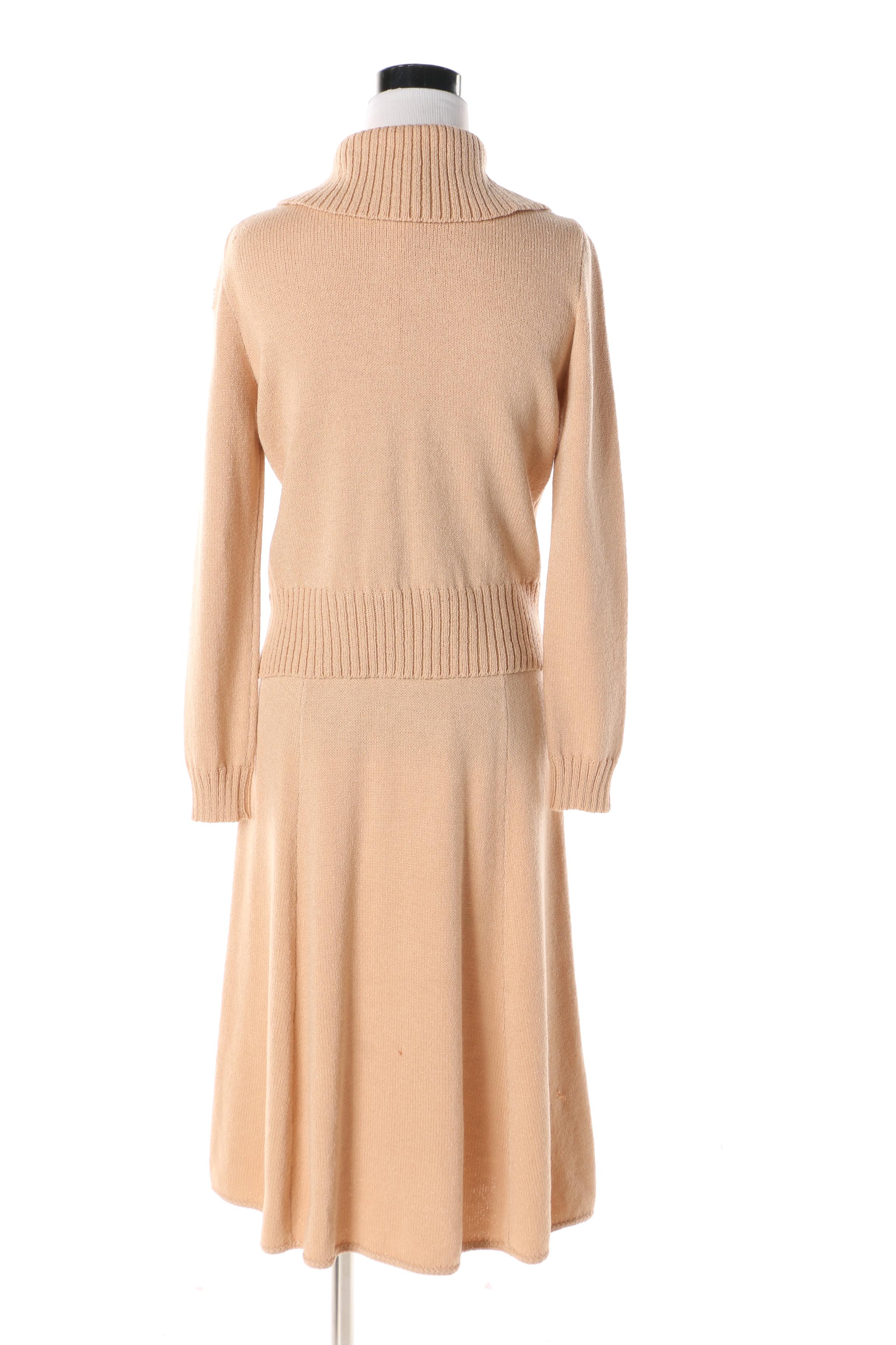 Women's 1970s St. John Knits for Palais Royal Tan Knit Dress Suit