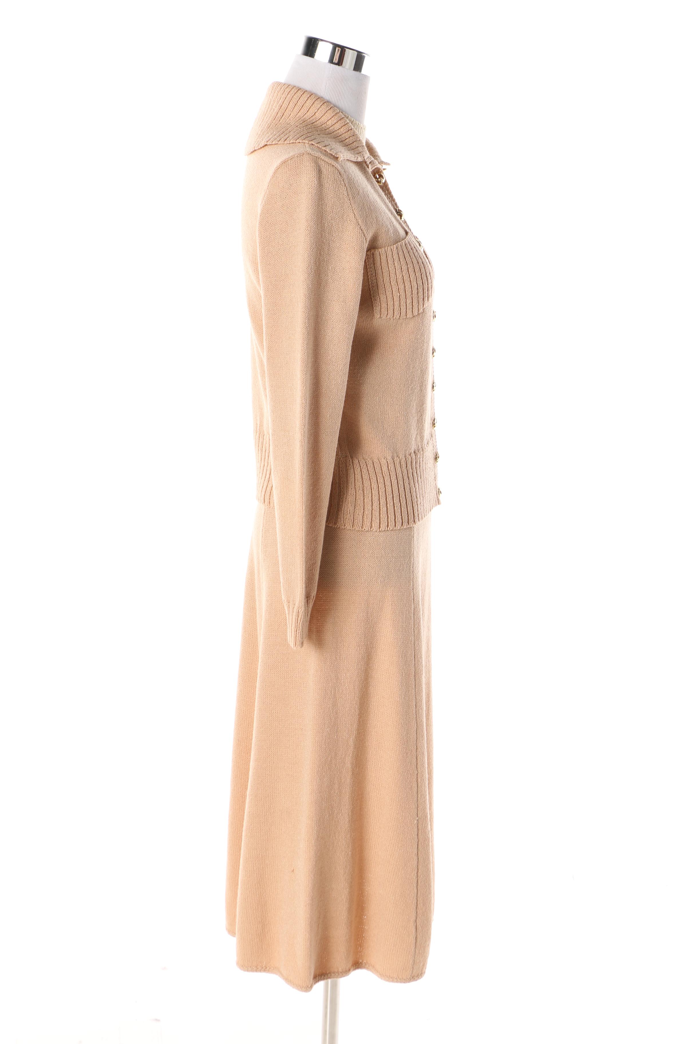 Women's 1970s St. John Knits for Palais Royal Tan Knit Dress Suit