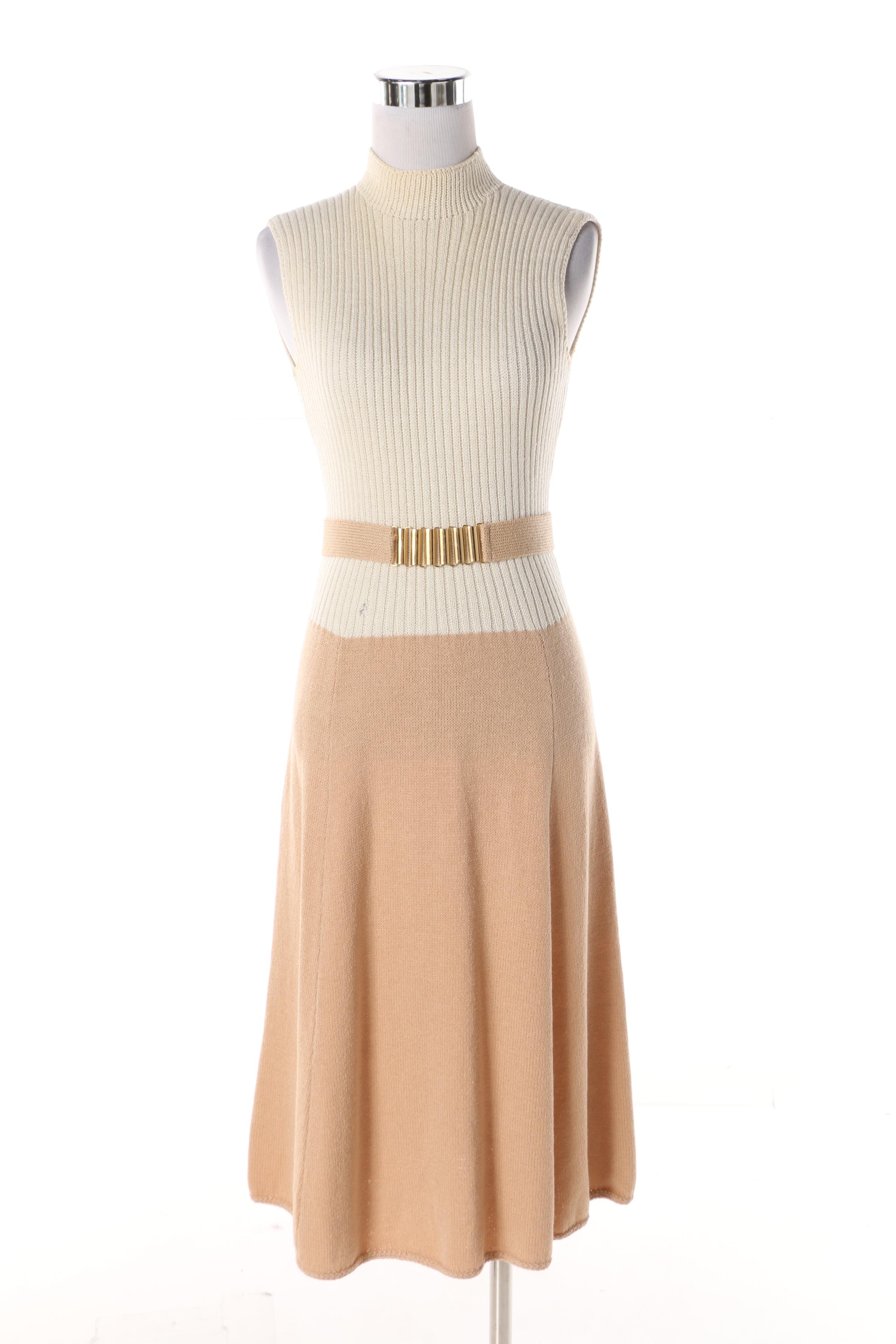 Women's 1970s St. John Knits for Palais Royal Tan Knit Dress Suit
